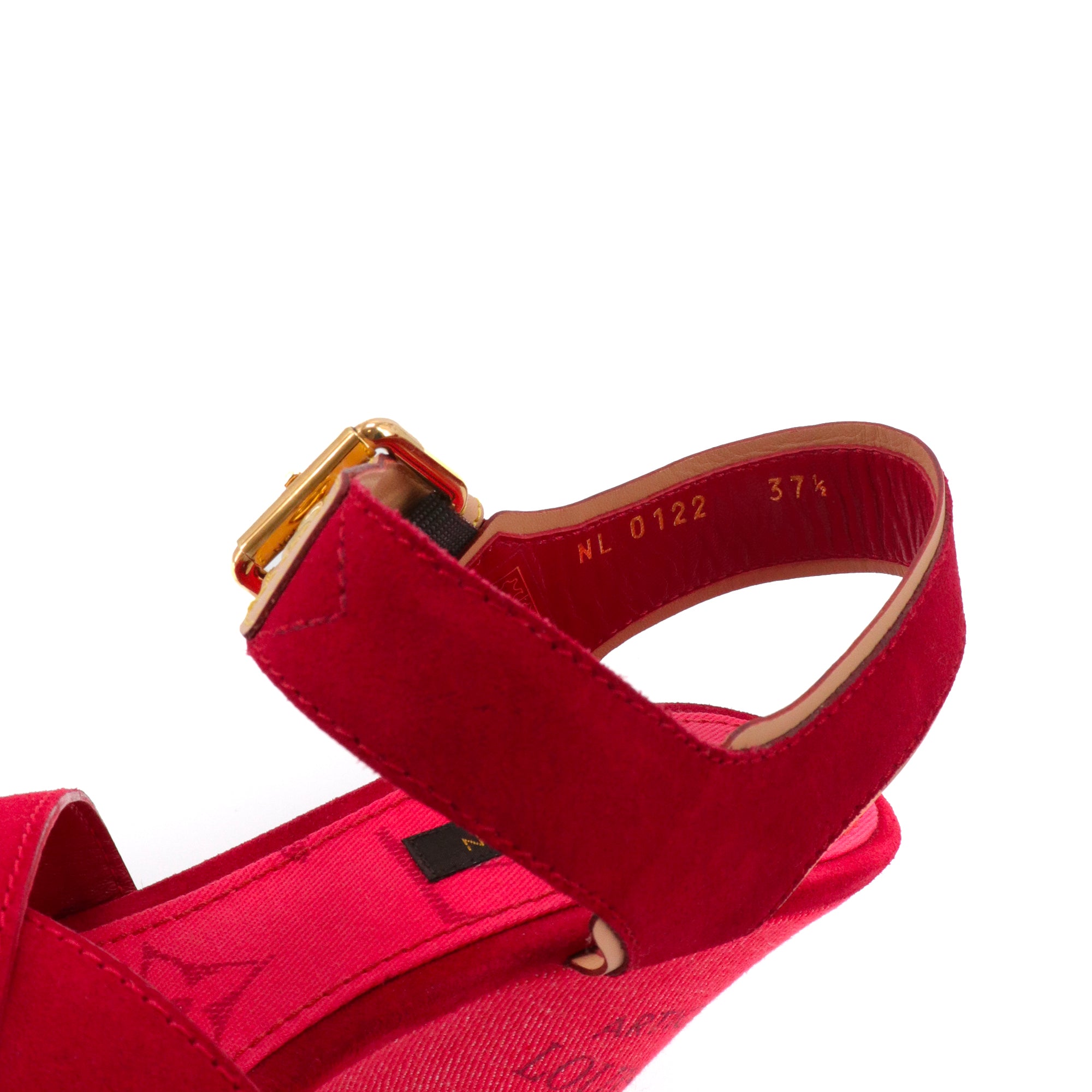 LOUIS VUITTON - Sandales compensées Louis Vuitton en denim et daim rouge (T37.5)