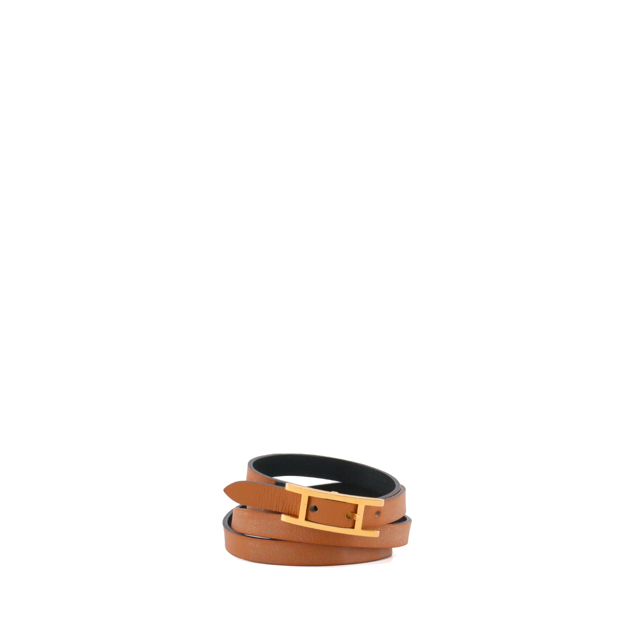 HERMÈS - Bracelet Behapi quatre tours réversible Hermès en cuir lisse noir (M)