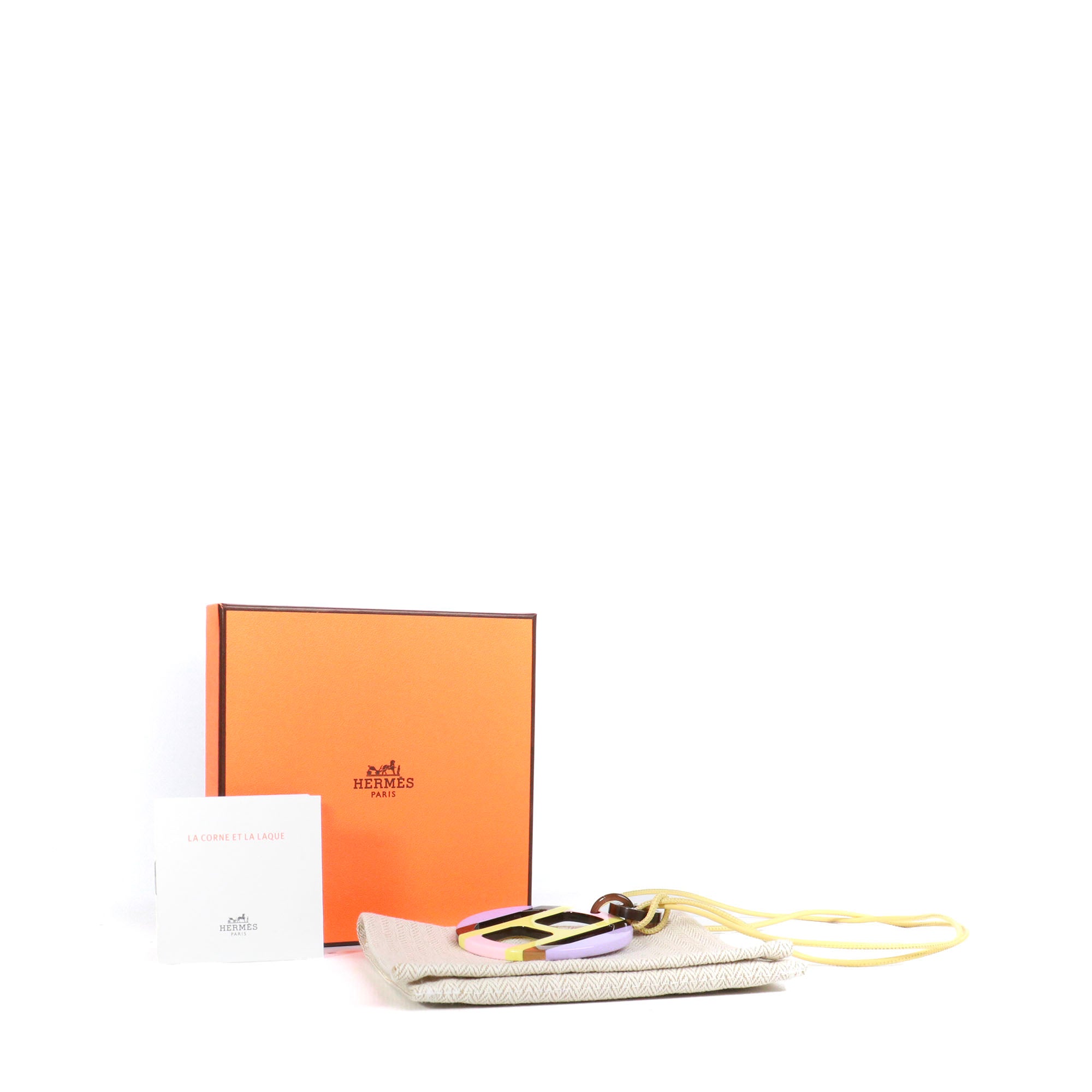 HERMÈS - Pendentif H Equipe Hermès en corne laquée violet et vert
