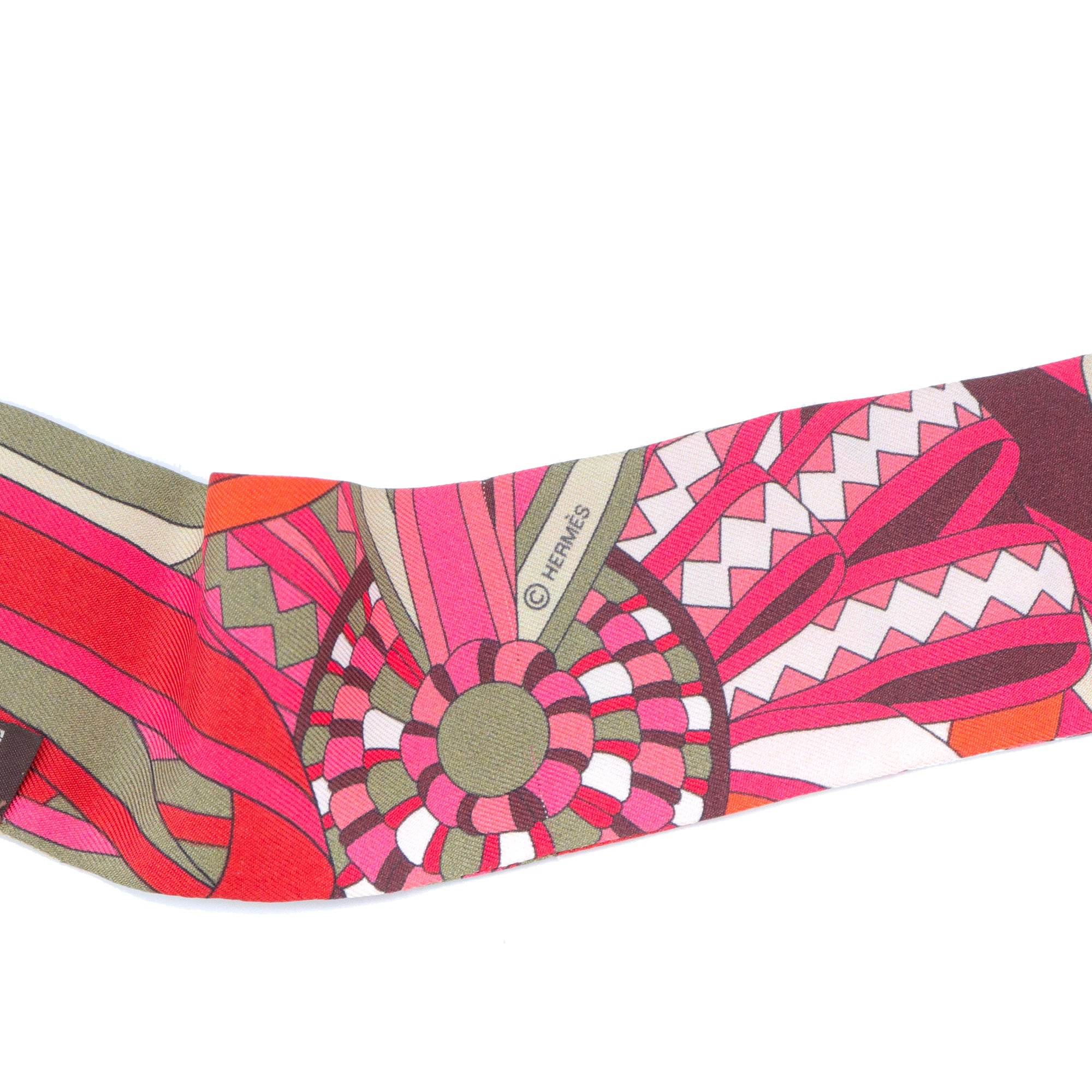 HERMÈS - Twilly Hermès en soie multicolore