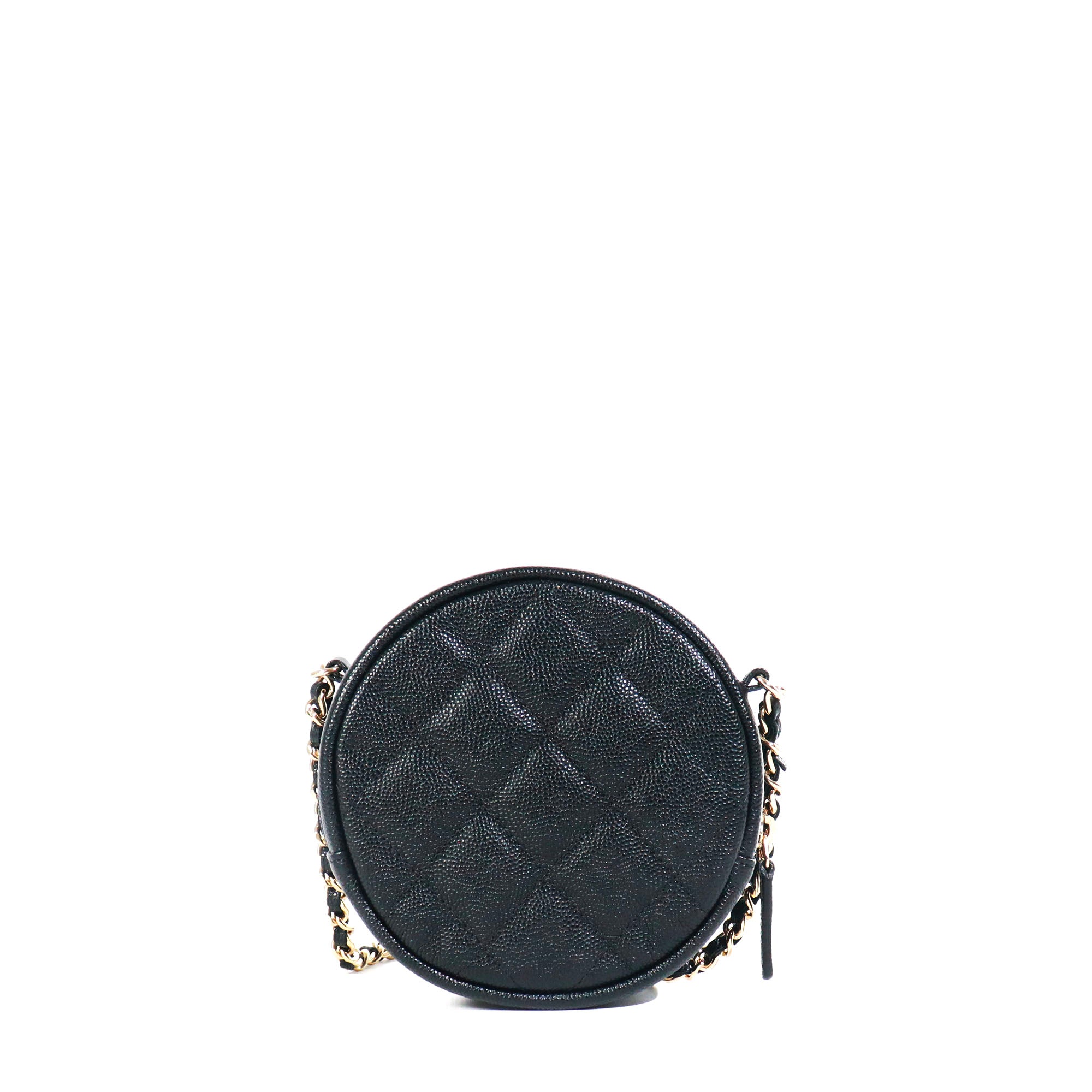 CHANEL - Sac à bandoulière Clutch Chanel rond en cuir caviar noir