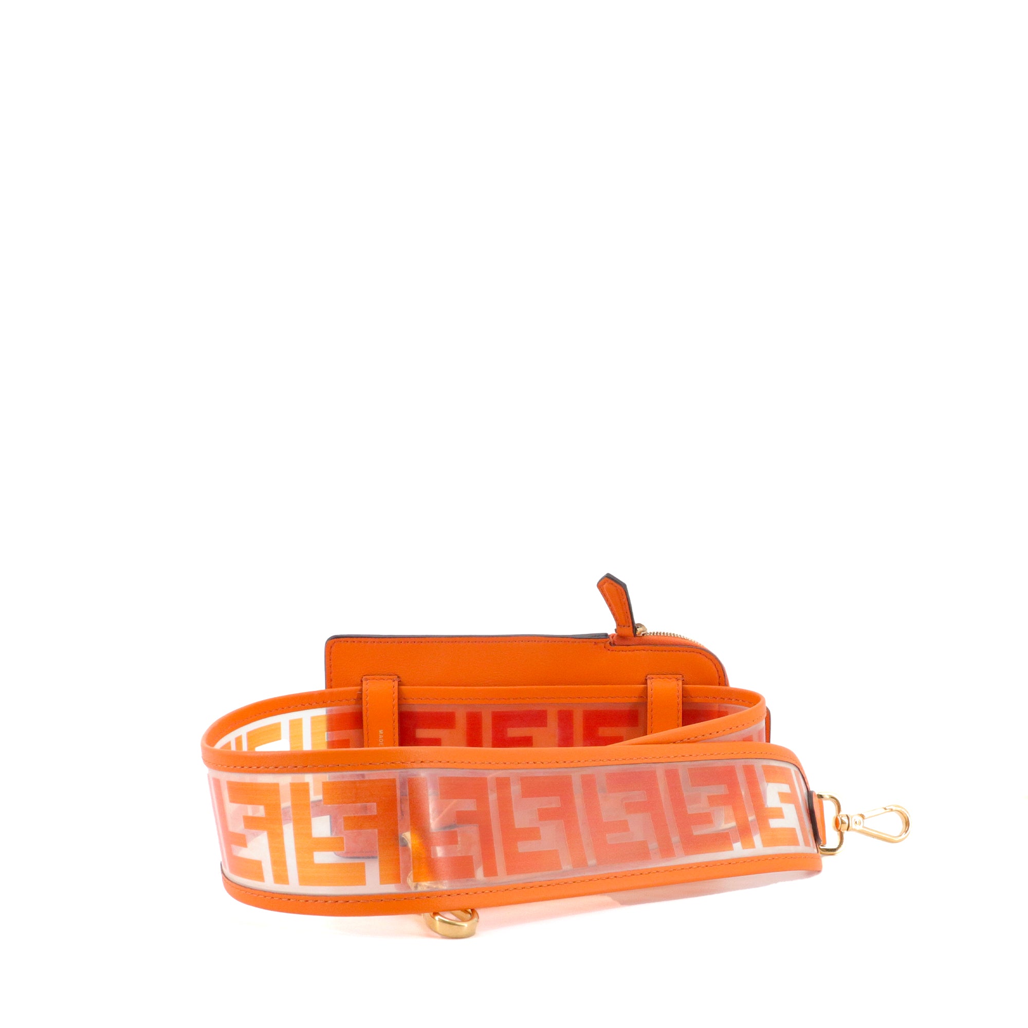 FENDI - Pochette de téléphone à bandoulière FF Fendi en cuir orange et PVC