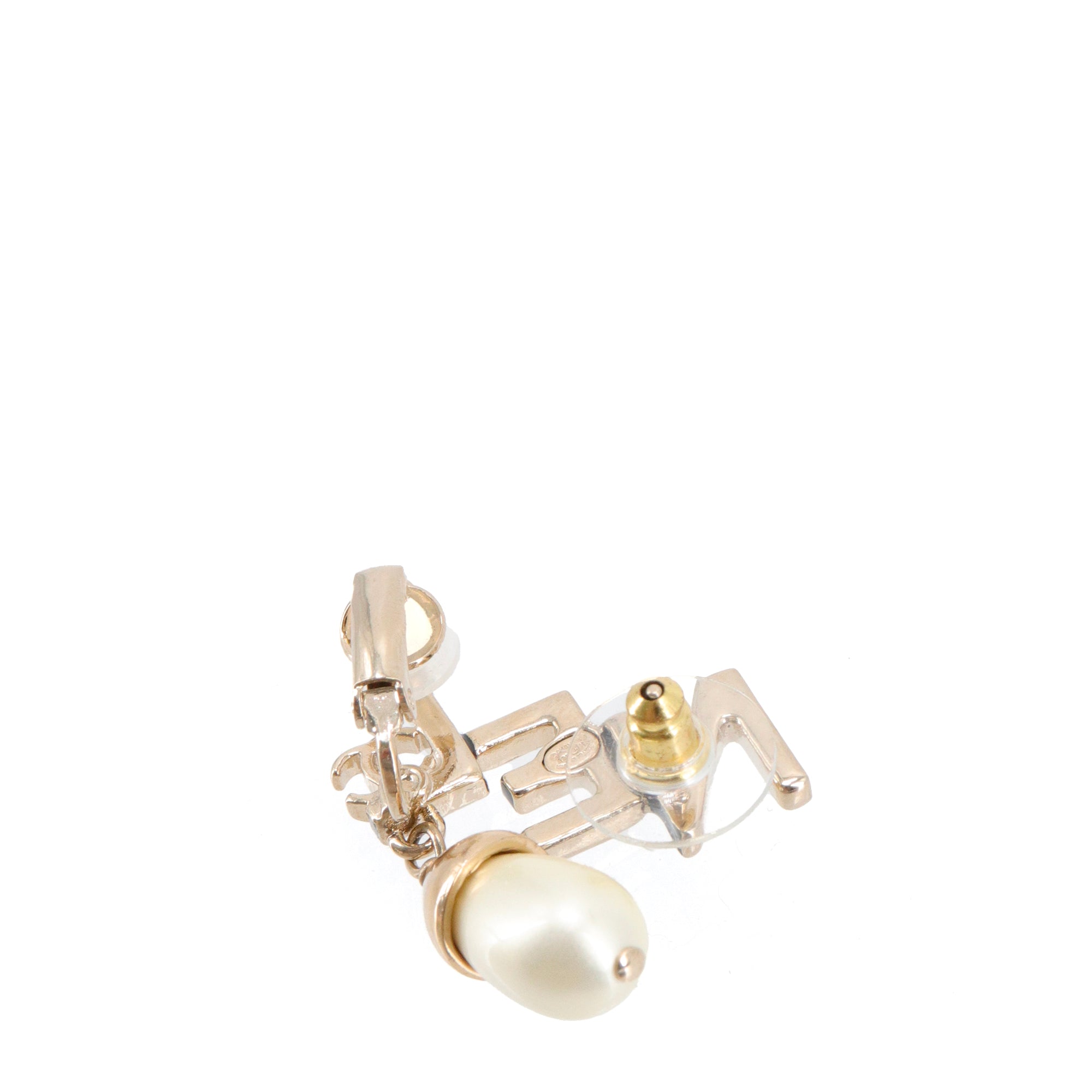 CHANEL - Boucles d'oreilles grimpantes Chanel en métal doré champagne