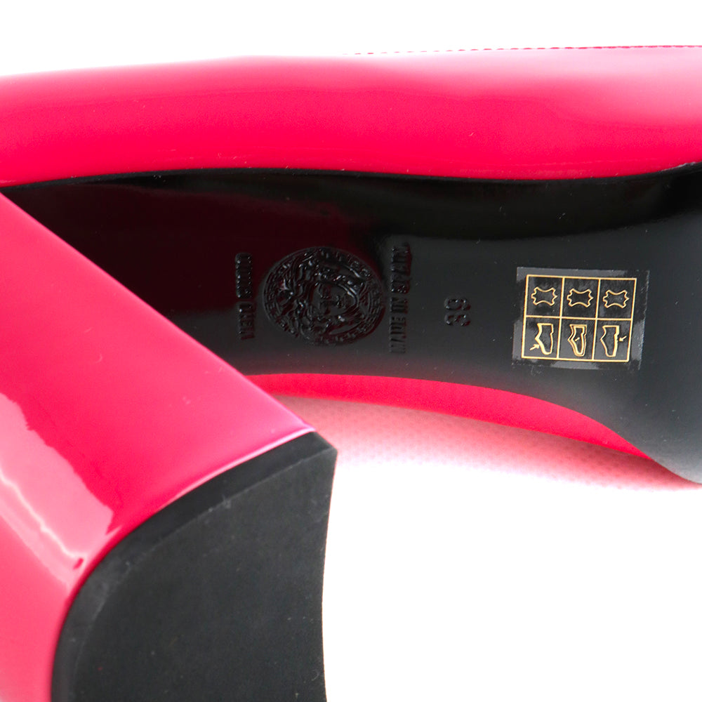 VERSACE - Medusa heeled sandals in pink patent leather (T39)