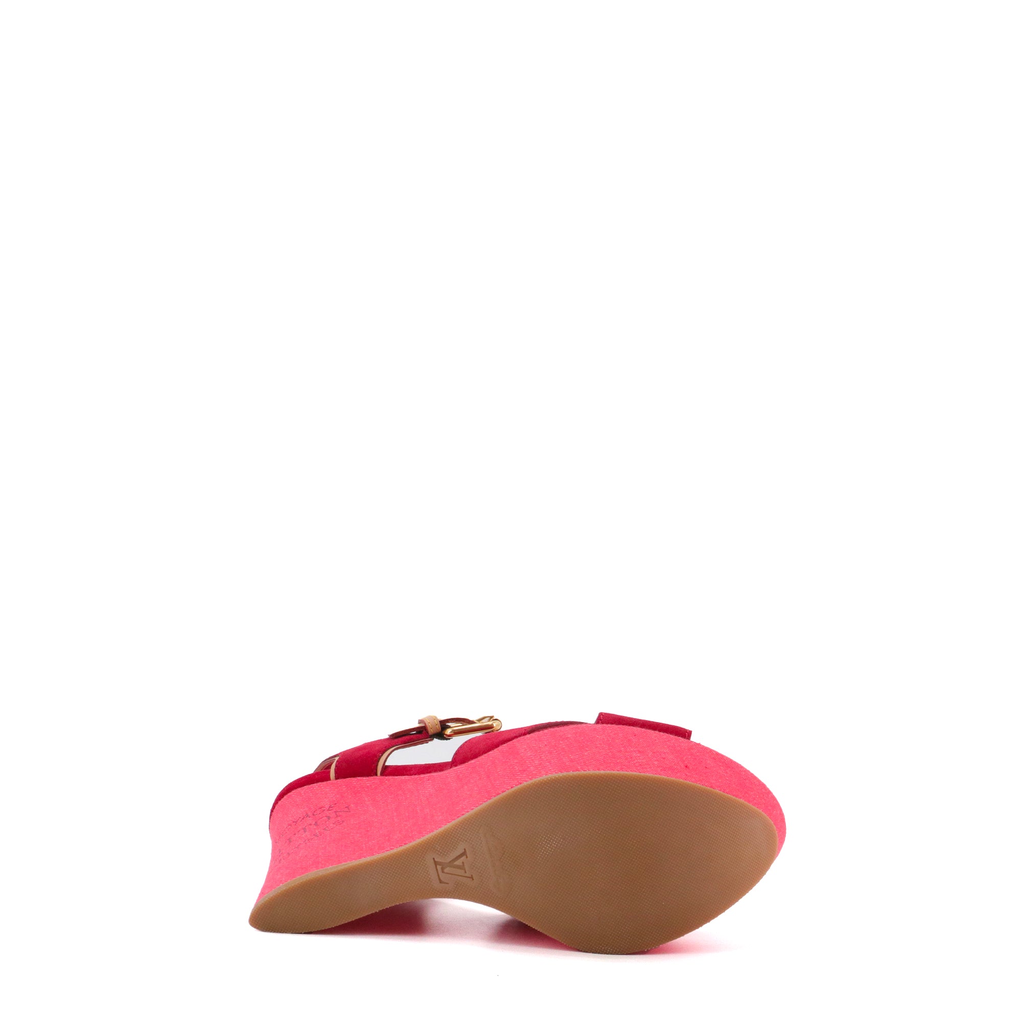 LOUIS VUITTON - Sandales compensées Louis Vuitton en denim et daim rouge (T37.5)