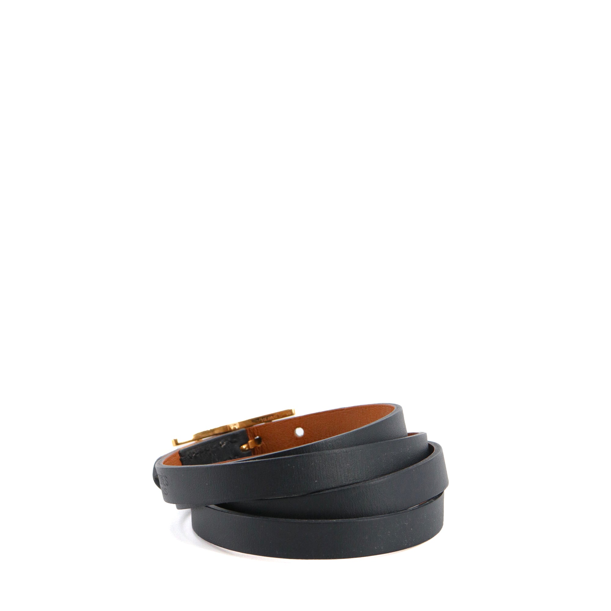 HERMÈS - Bracelet Behapi quatre tours réversible Hermès en cuir lisse noir (M)