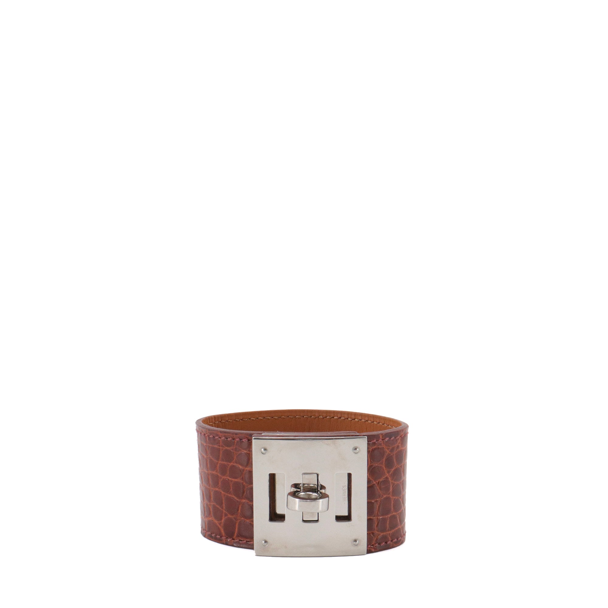 HERMÈS - Bracelet Kelly Dog Hermès en cuir exotique crocodile