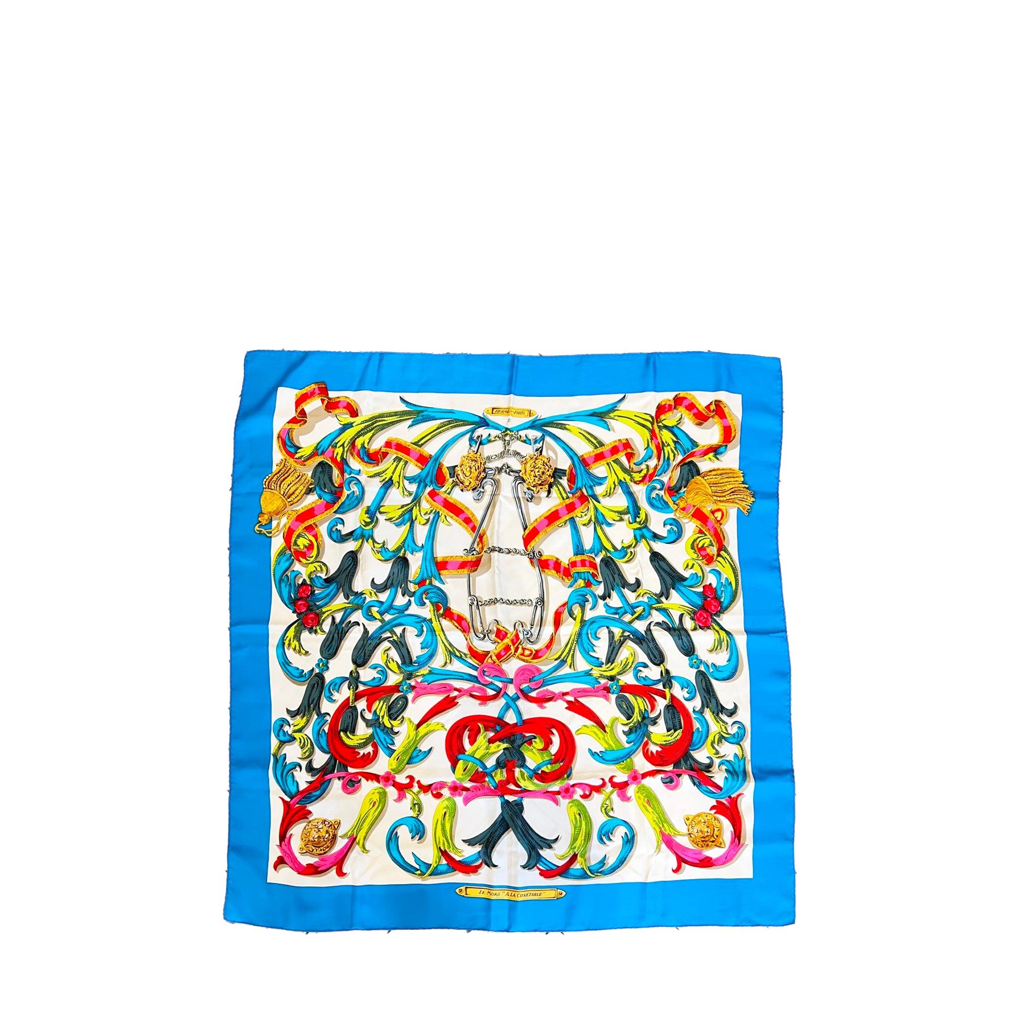 HERMÈS - Carré 90 Le Mors "À la Conétable" Hermès en soie multicolore