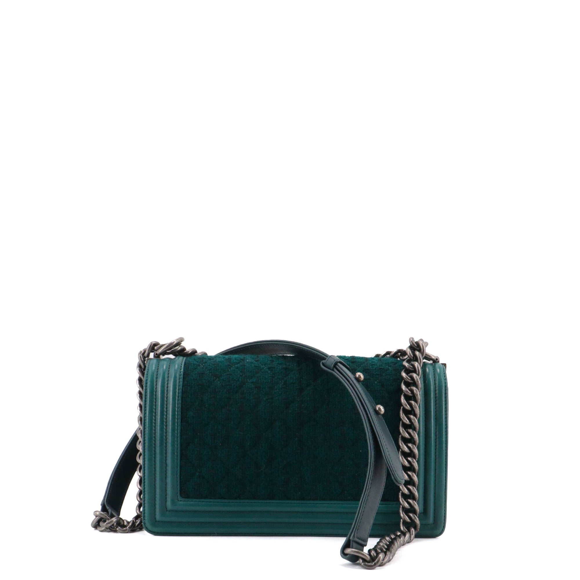CHANEL - Sac à bandoulière Boy Chanel en tweed et cuir bleu canard