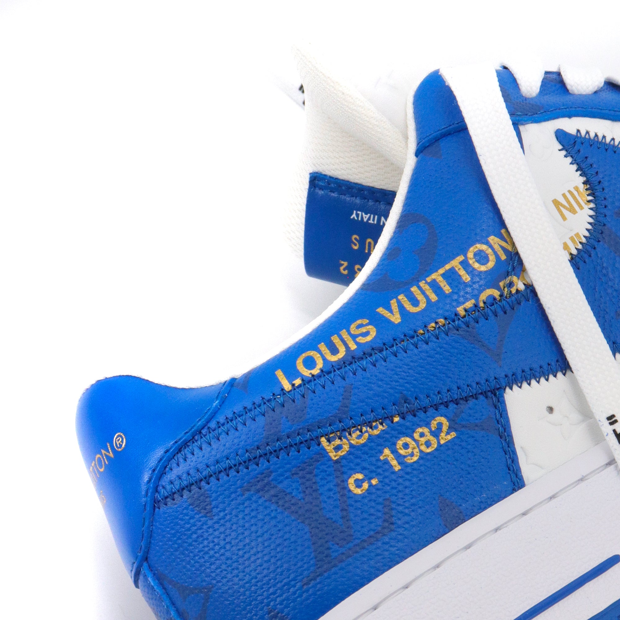 LOUIS VUITTON - Sneakers Air Force One Louis Vuitton x Nike en cuir blanc et bleu (T41)