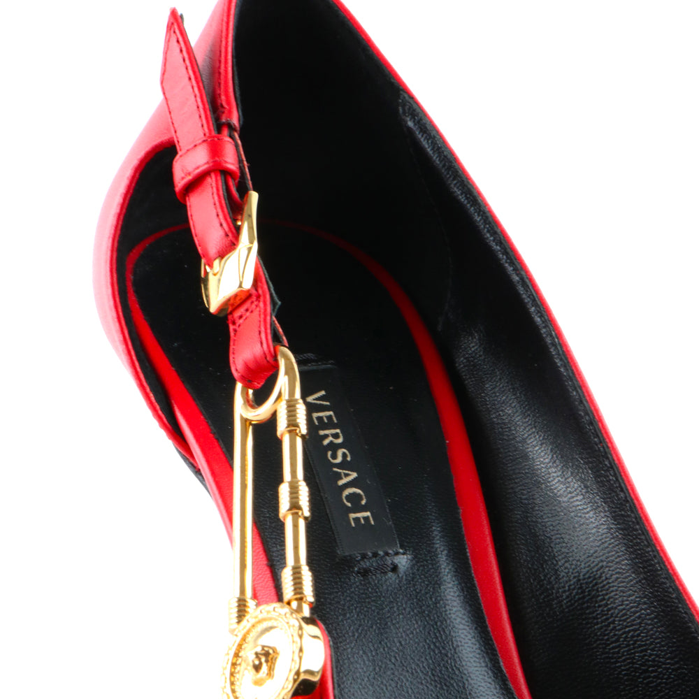 VERSACE - Escarpins à talon Safety Pin en cuir rouge (T37)