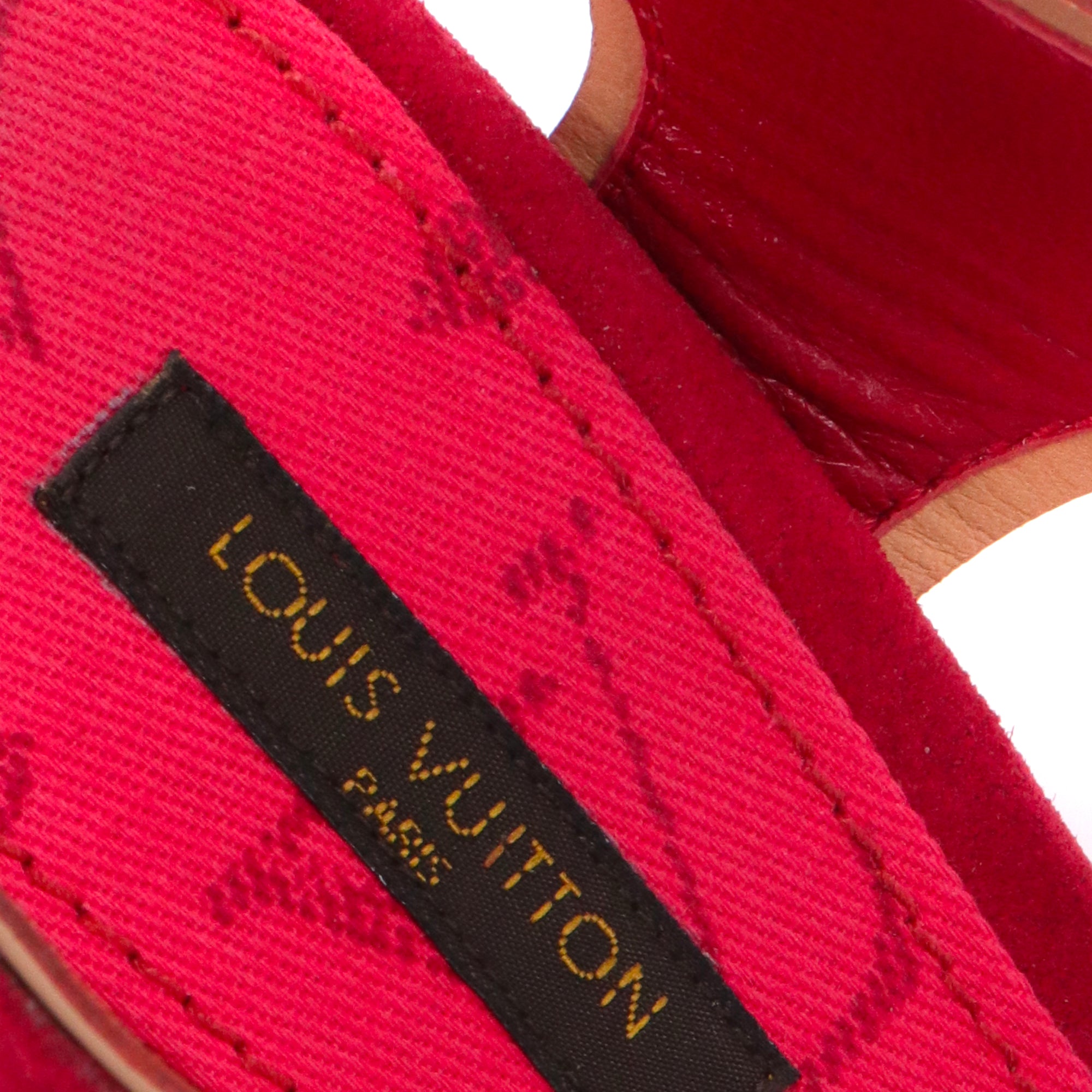 LOUIS VUITTON - Sandales compensées Louis Vuitton en denim et daim rouge (T37.5)