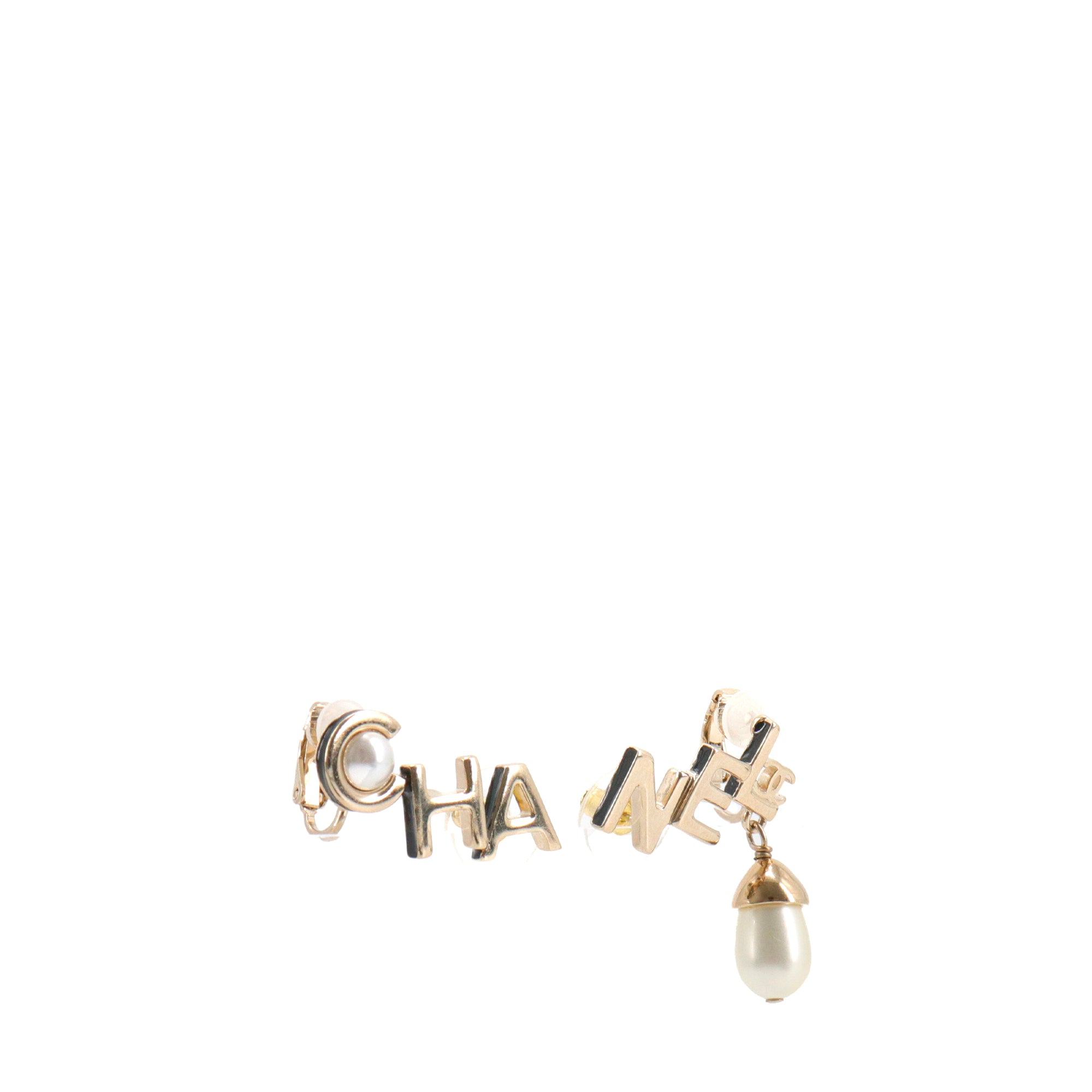 CHANEL - Boucles d'oreilles grimpantes Chanel en métal doré champagne
