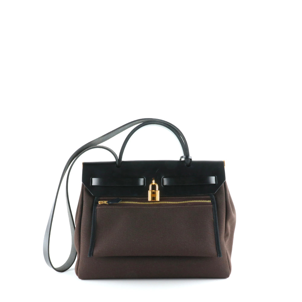 HERMÈS - Black and brown Herbag 31 Zip handbag