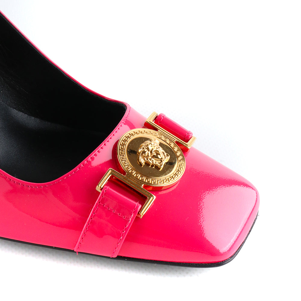 VERSACE - Medusa heeled sandals in pink patent leather (T39)