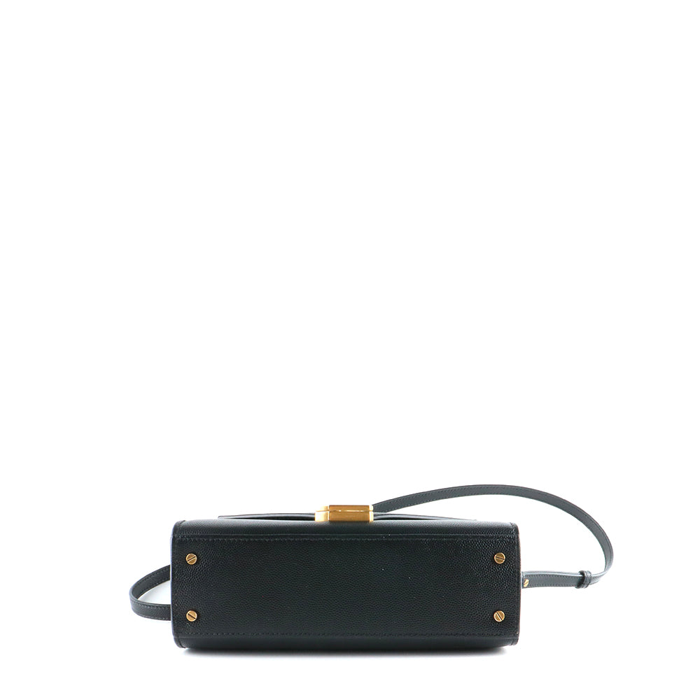 SAINT LAURENT - Sac à bandoulière Cassandra mini Top Handle en cuir grainé noir