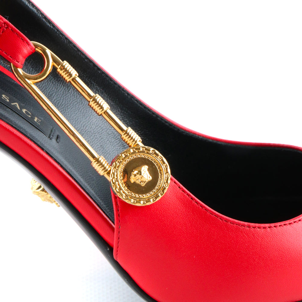 VERSACE - Escarpins à talon Safety Pin en cuir rouge (T37)