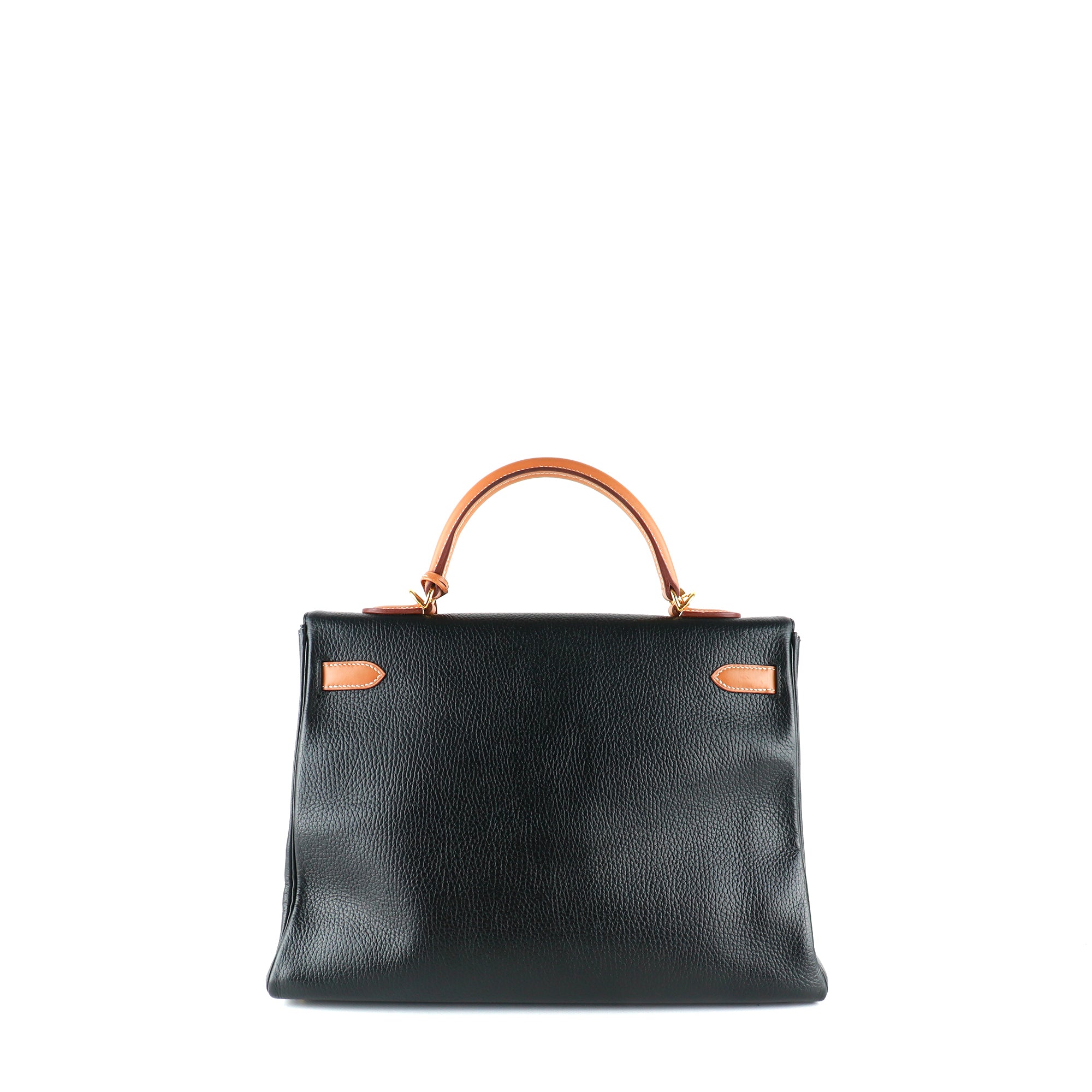HERMÈS - Sac à main Kelly 35 en cuir togo bicolore noir et gold
