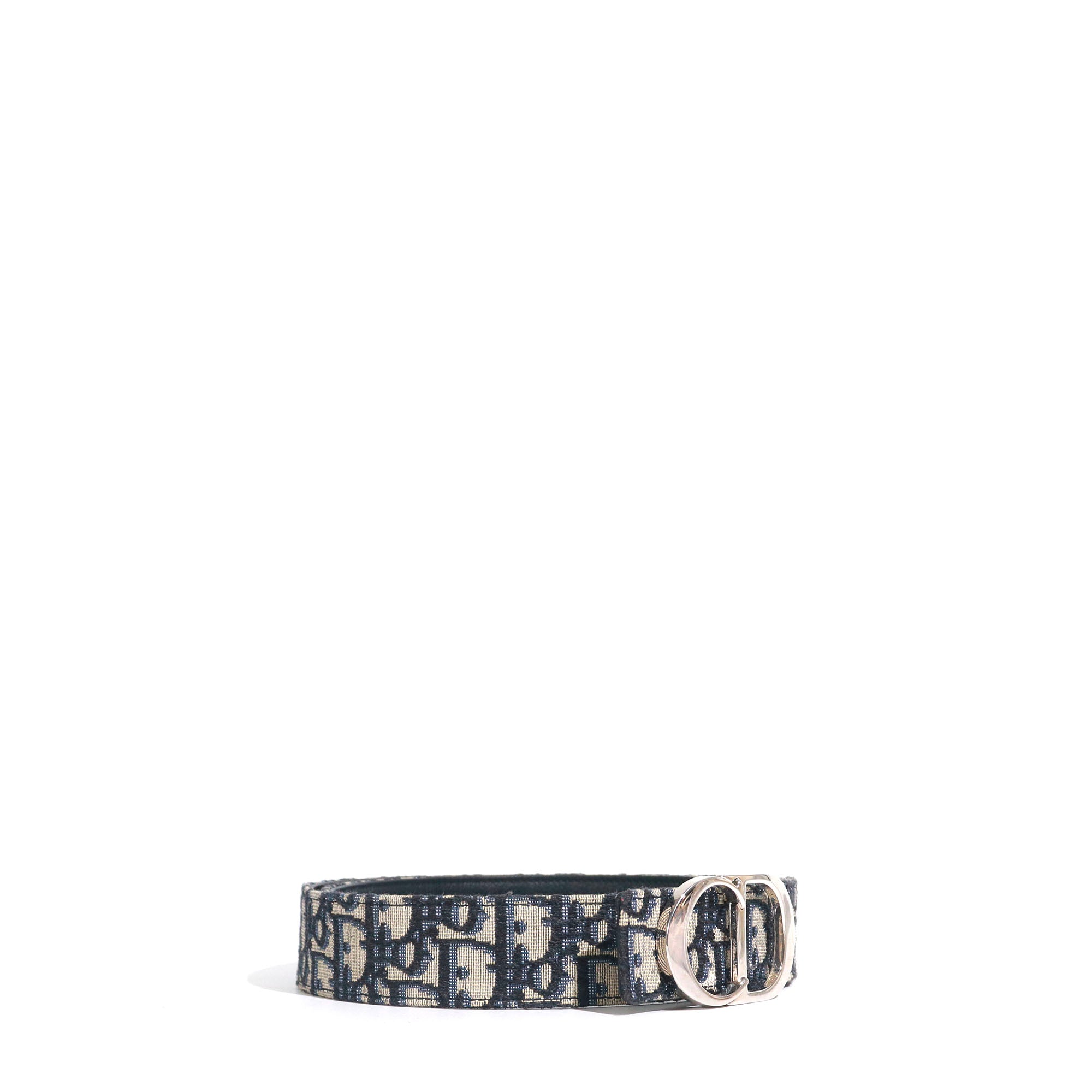 DIOR - Ceinture réversible CD en toile Dior oblique et cuir bleu marine (T85)