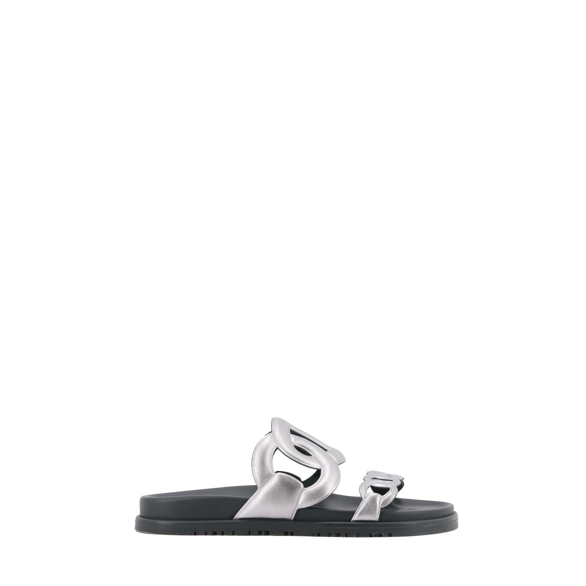 HERMÈS - Sandales Extra Hermès en cuir lisse argenté (T39,5)