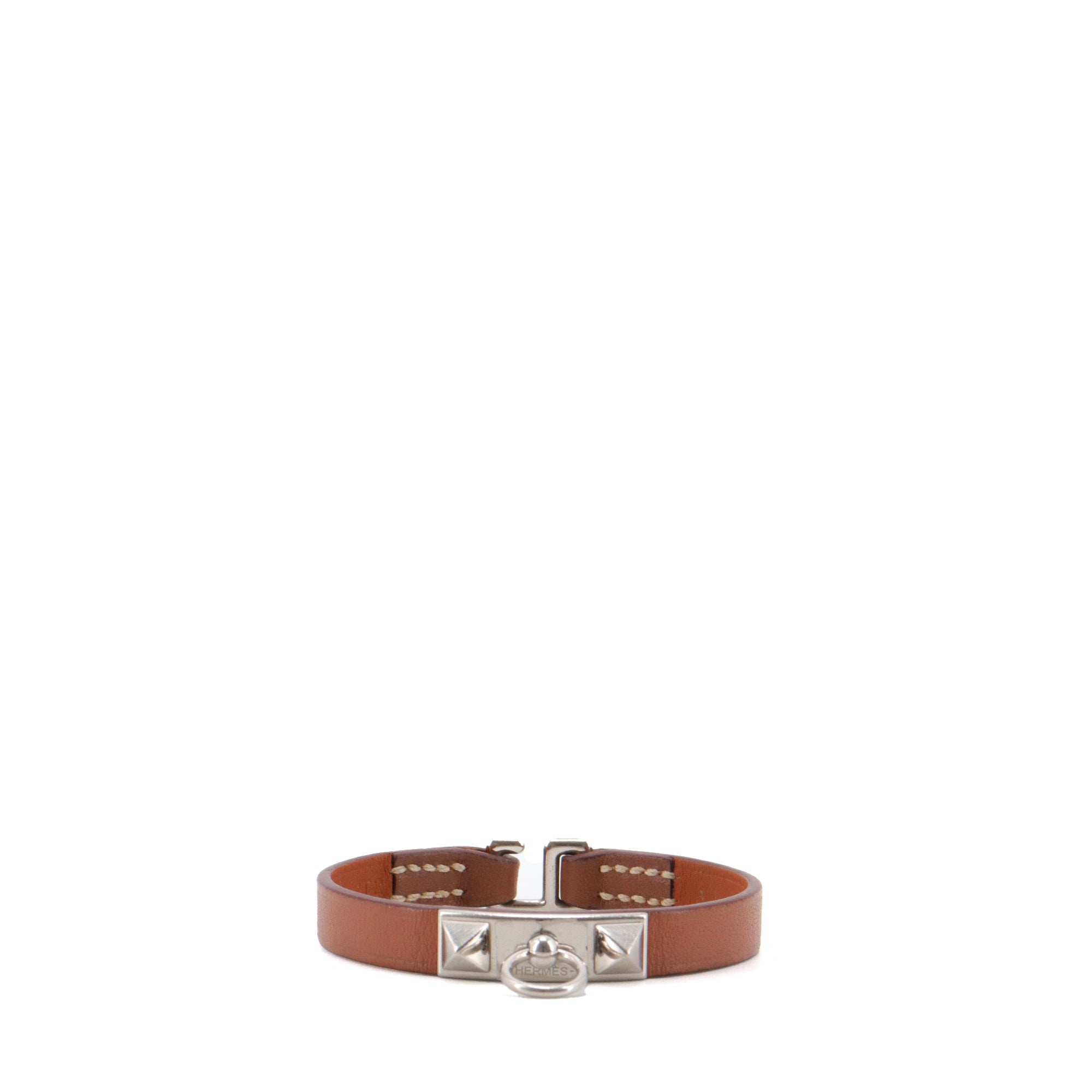 HERMÈS - Bracelet Rivale Mini Hermès en cuir gold (T2)