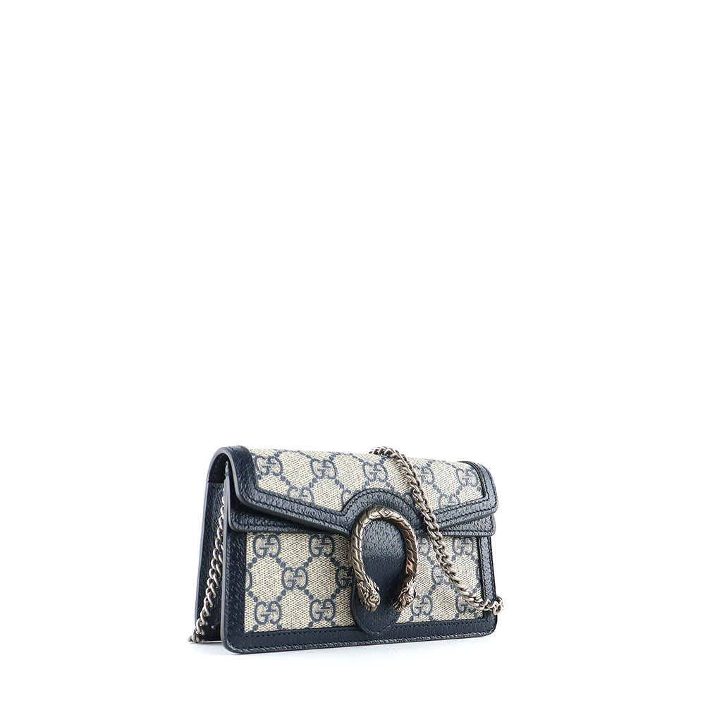 GUCCI - Dionysus super mini shoulder bag in navy blue leather and coated canvas