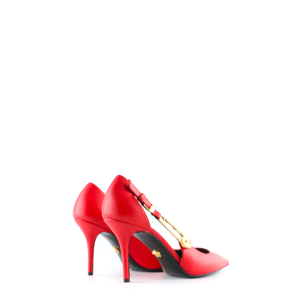 VERSACE - Escarpins à talon Safety Pin en cuir rouge (T37)