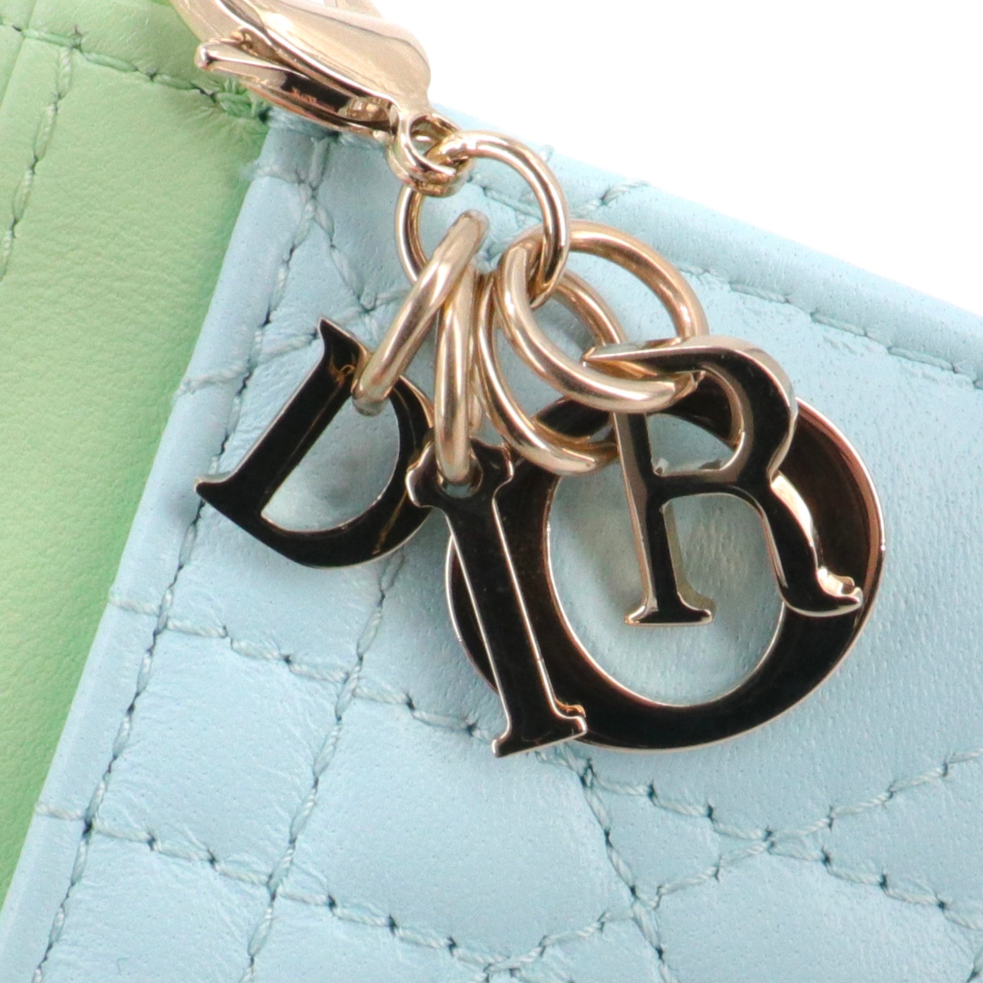 DIOR - Porte-cartes Freesia Dior en cuir bleu et vert pastel
