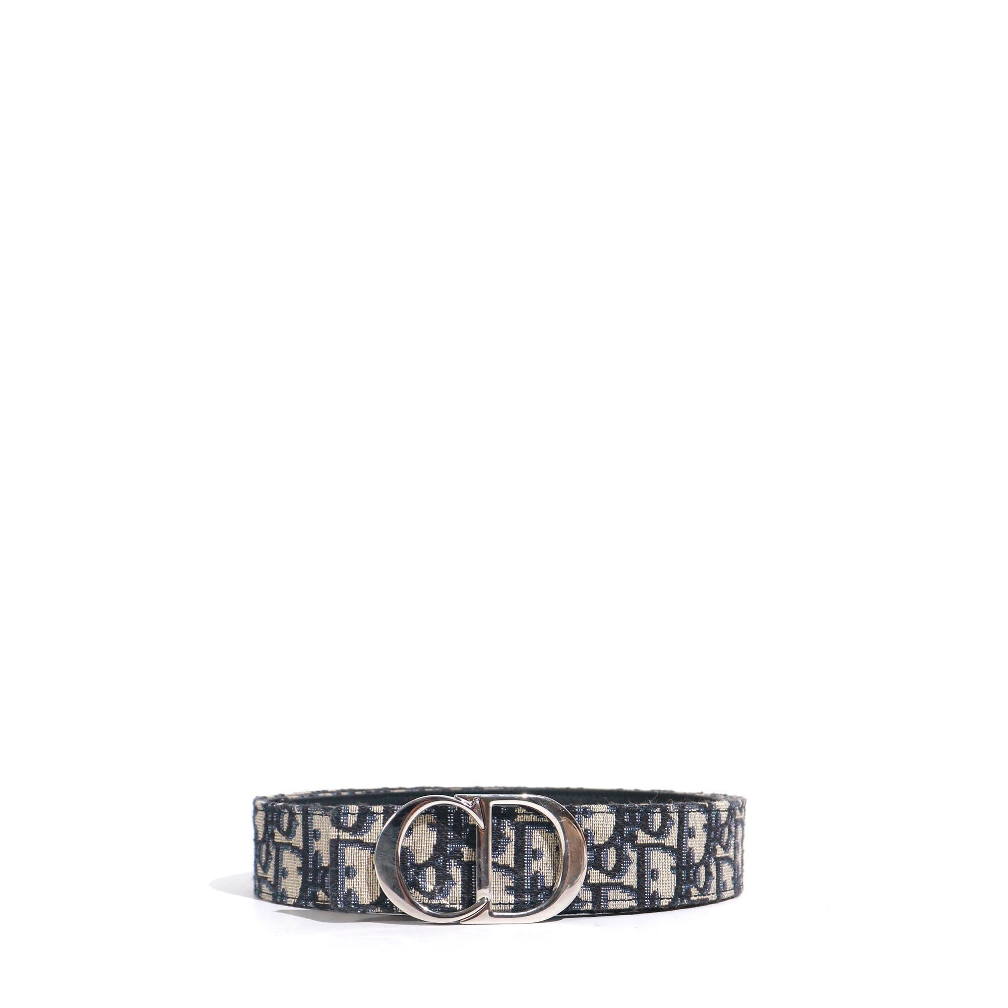 DIOR - Ceinture réversible CD en toile Dior oblique et cuir bleu marine (T85)