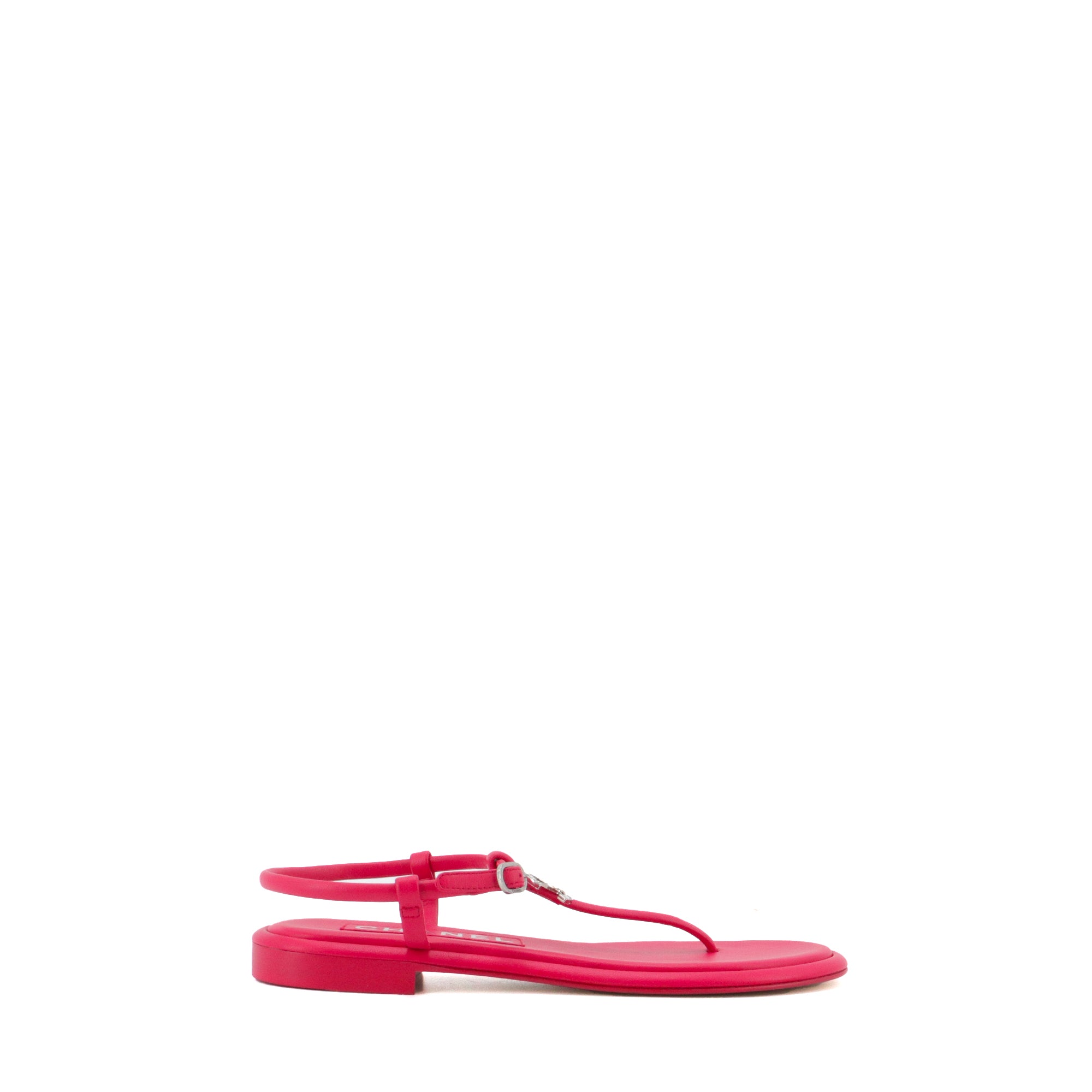 CHANEL - Sandales CC Chanel en cuir rose (T37.5)