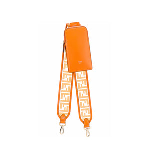 FENDI - Pochette de téléphone à bandoulière FF Fendi en cuir orange et PVC