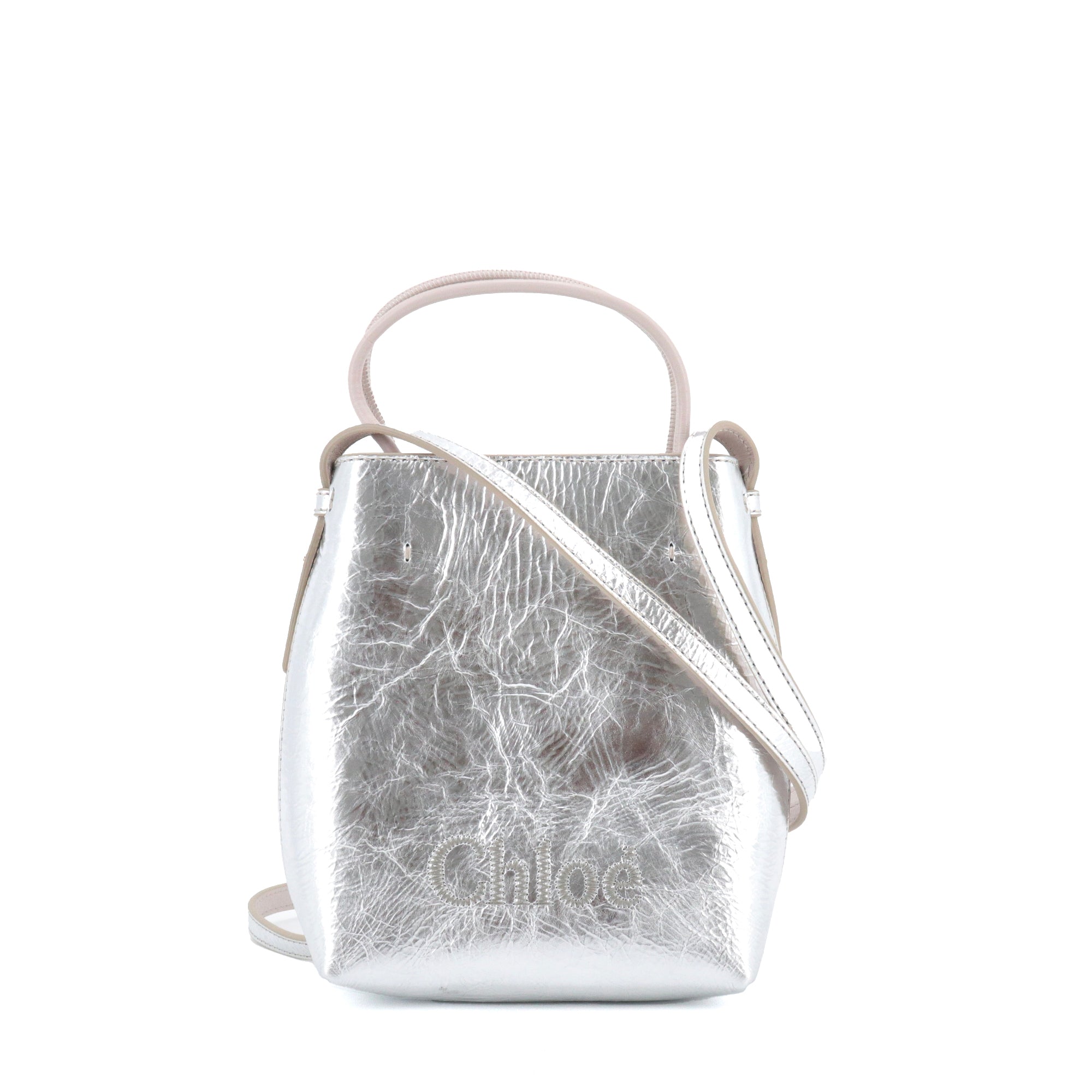 CHLOÉ - Chloé Sense micro-tote shoulder bag in silver crinkled leather