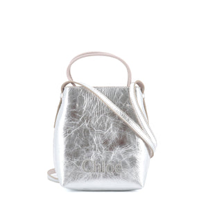 CHLOÉ - Chloé Sense micro-tote shoulder bag in silver crinkled leather