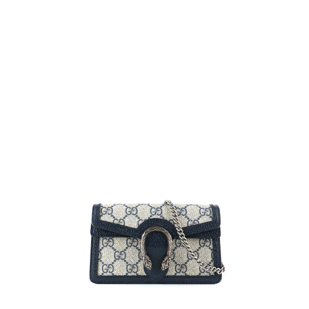 GUCCI - Dionysus super mini shoulder bag in navy blue leather and coated canvas
