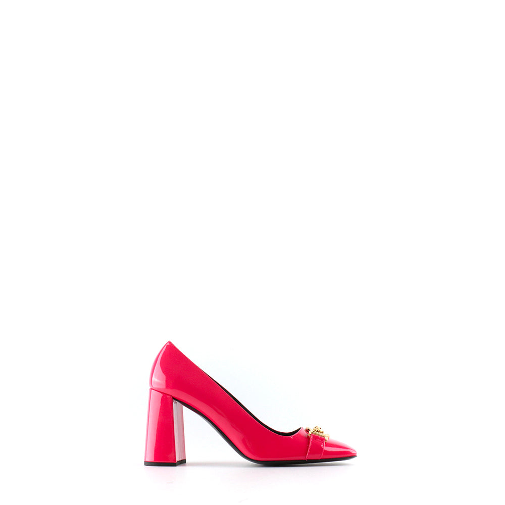 VERSACE - Medusa heeled sandals in pink patent leather (T39)