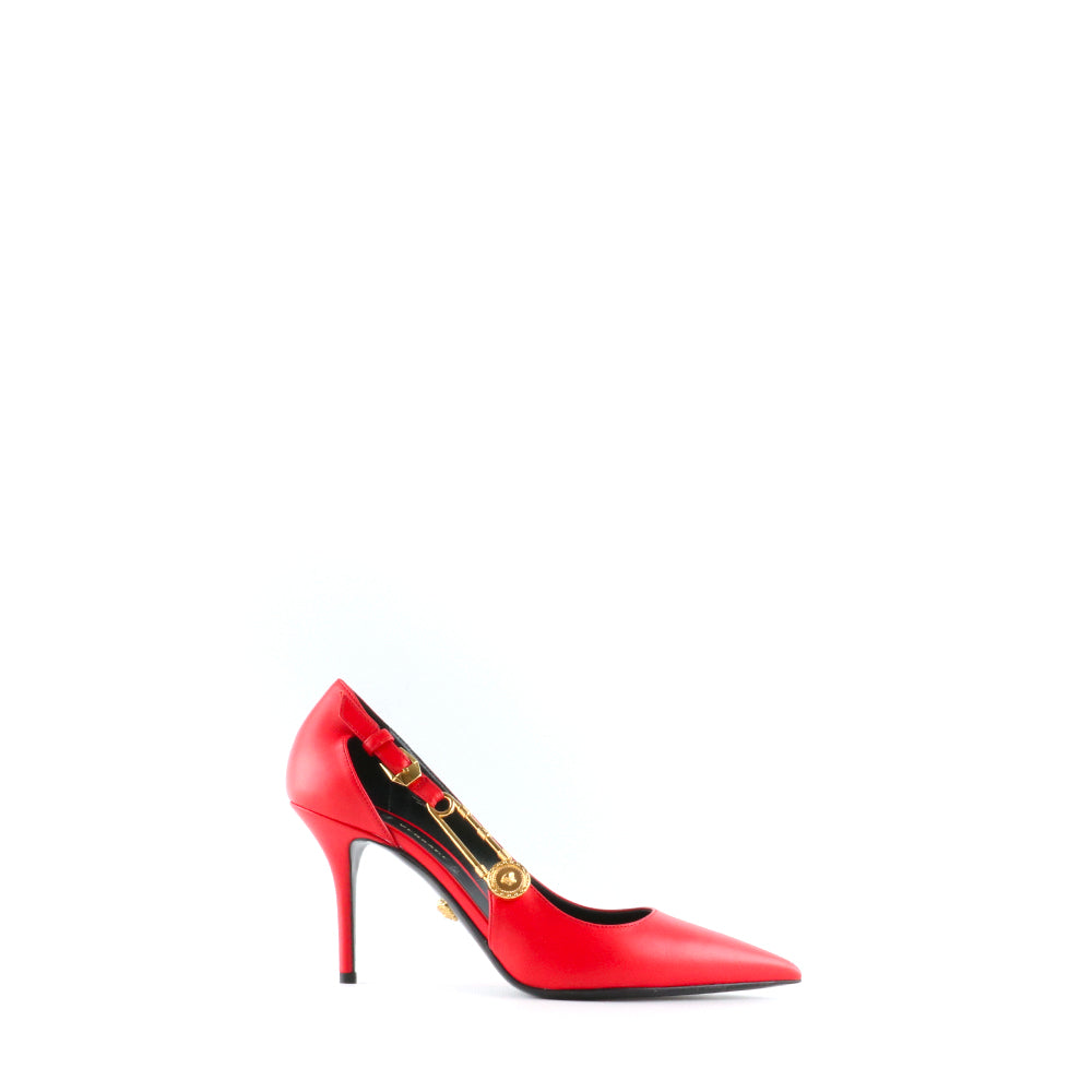 VERSACE - Escarpins à talon Safety Pin en cuir rouge (T37)