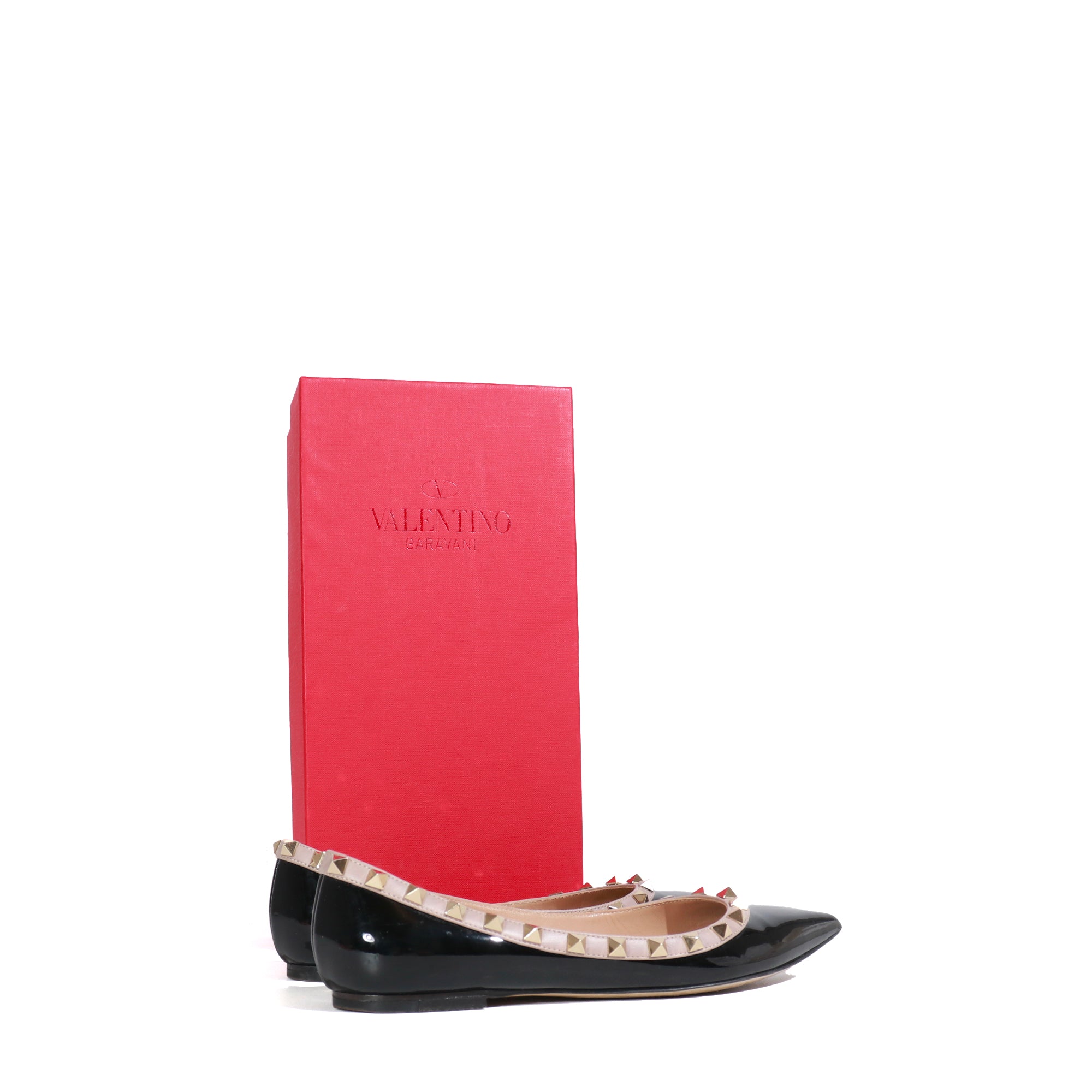 VALENTINO - Rockstud ballerinas in black patent leather (T35)