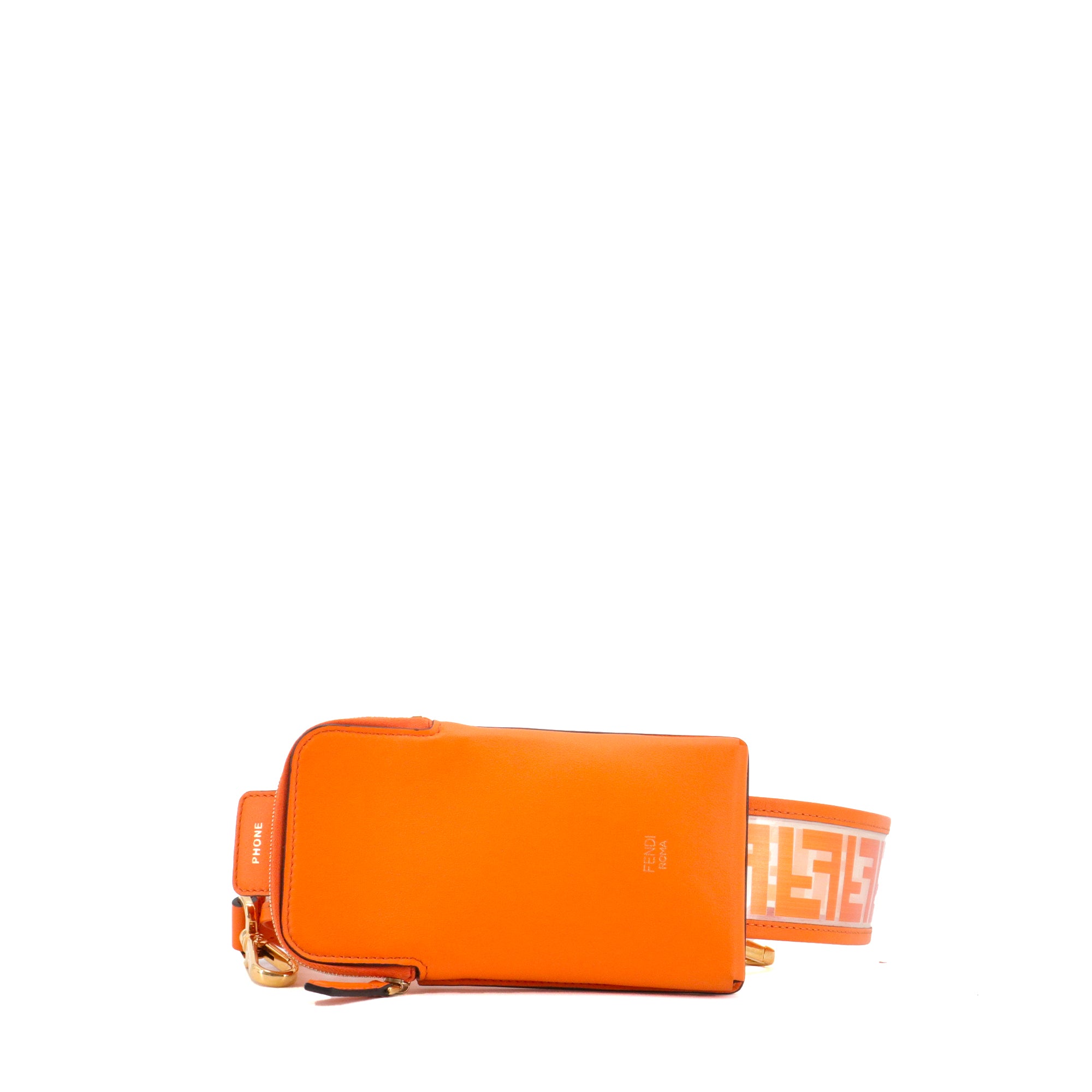 FENDI - Pochette de téléphone à bandoulière FF Fendi en cuir orange et PVC