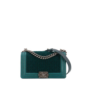 CHANEL - Sac à bandoulière Boy Chanel en tweed et cuir bleu canard