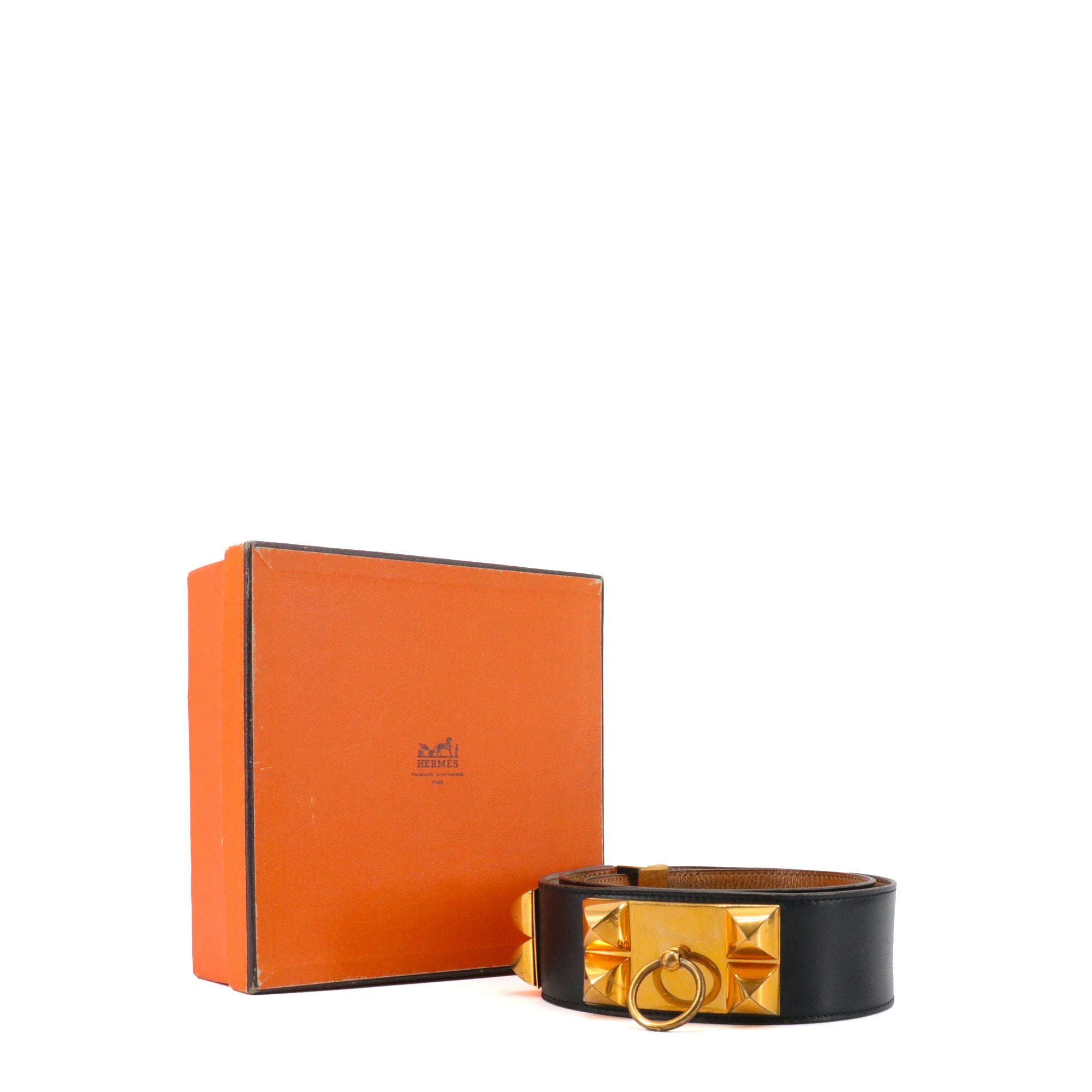 HERMÈS - Collier de Chien belt in gold leather (T70)