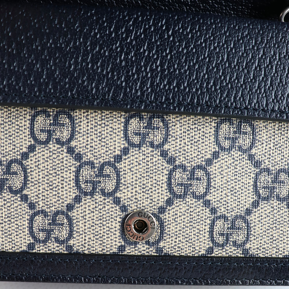 GUCCI - Dionysus super mini shoulder bag in navy blue leather and coated canvas