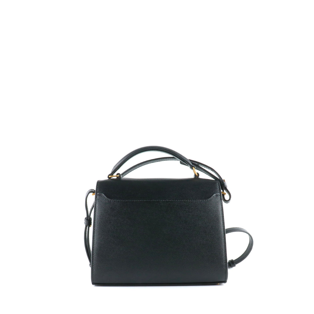 SAINT LAURENT - Sac à bandoulière Cassandra mini Top Handle en cuir grainé noir