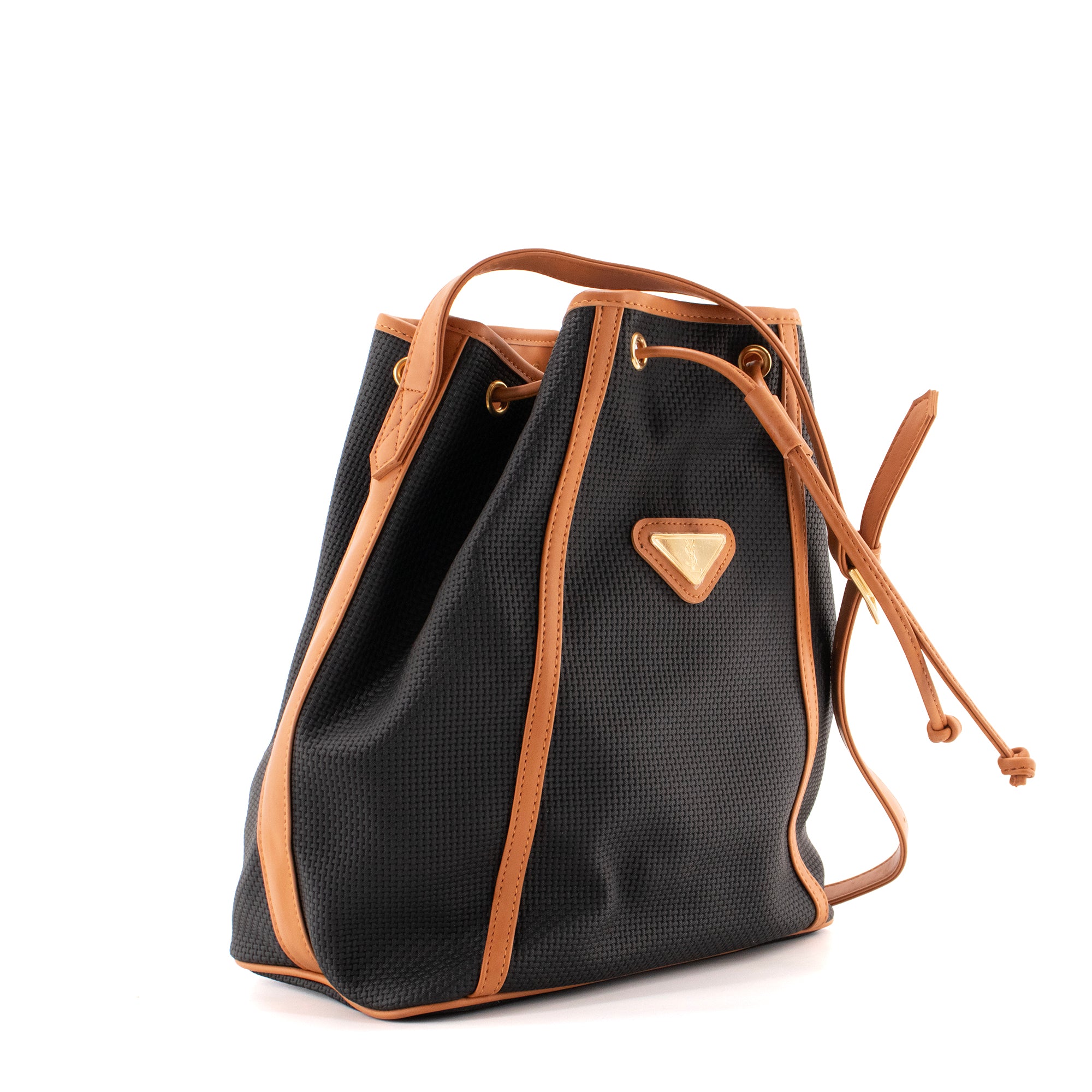 SAINT LAURENT - Sac seau Saint Laurent en toile tressée noire vintage