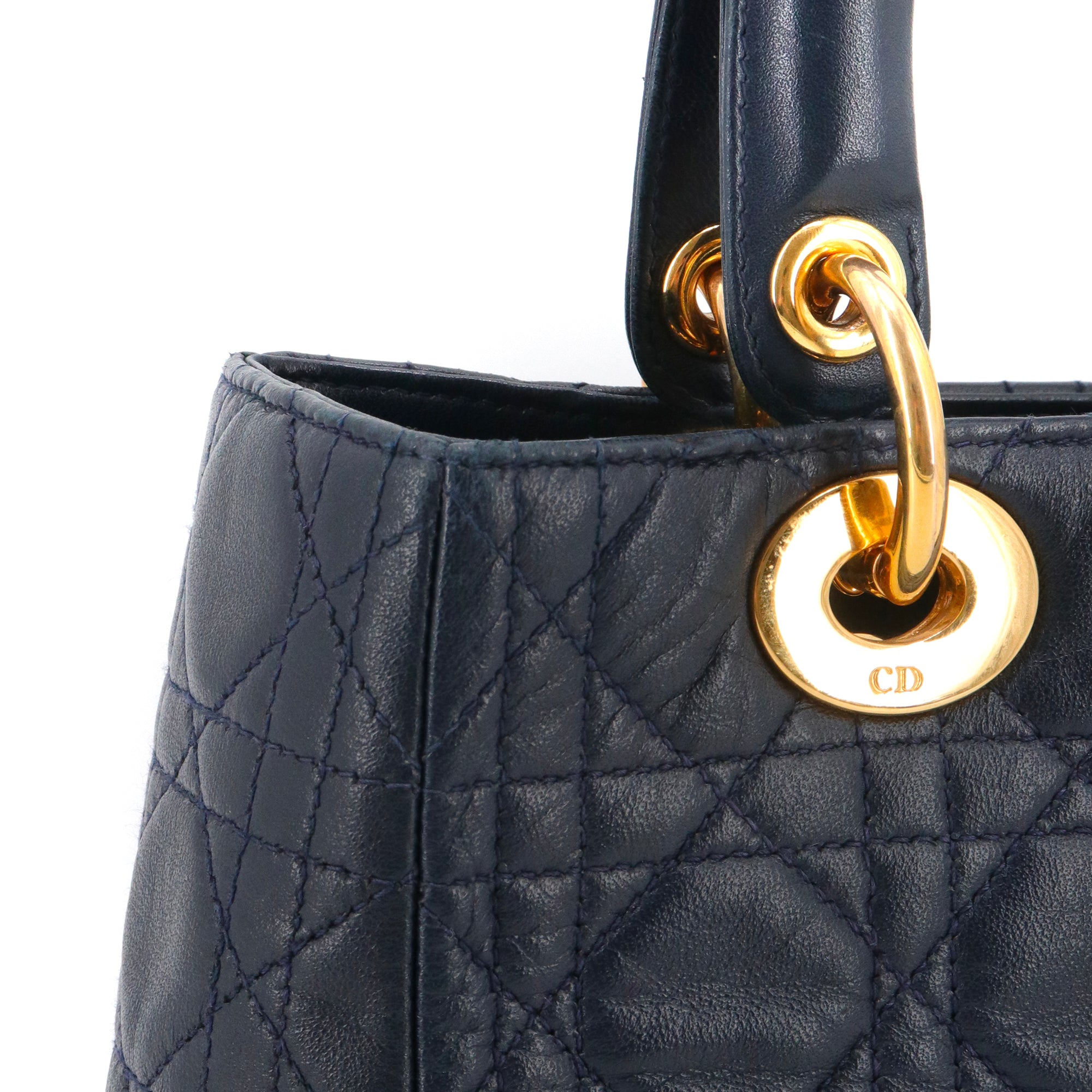 DIOR - Sac à main Lady Dior en cuir bleu marine vintage