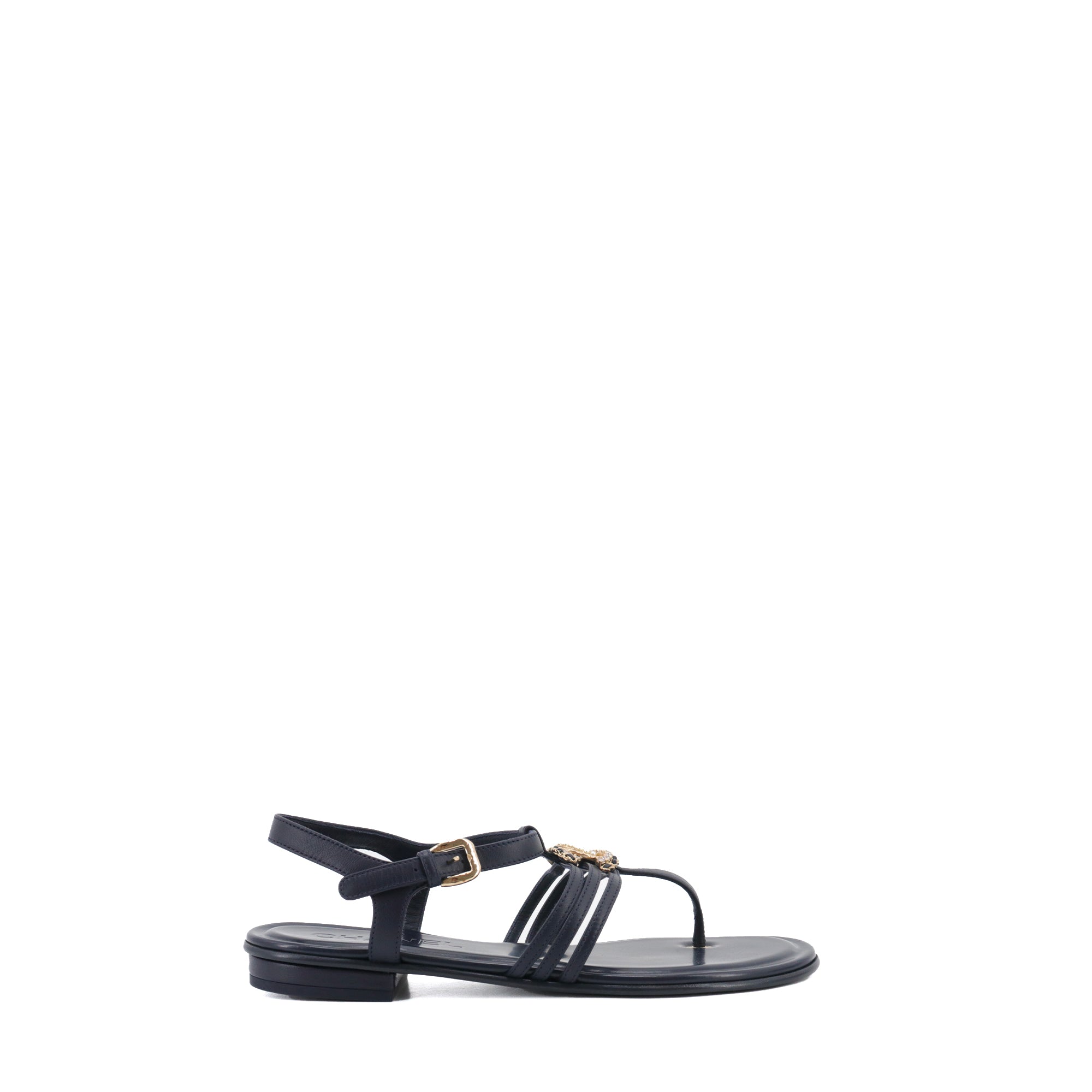 CHANEL - Chanel CC sandals in navy blue leather (Size 37)