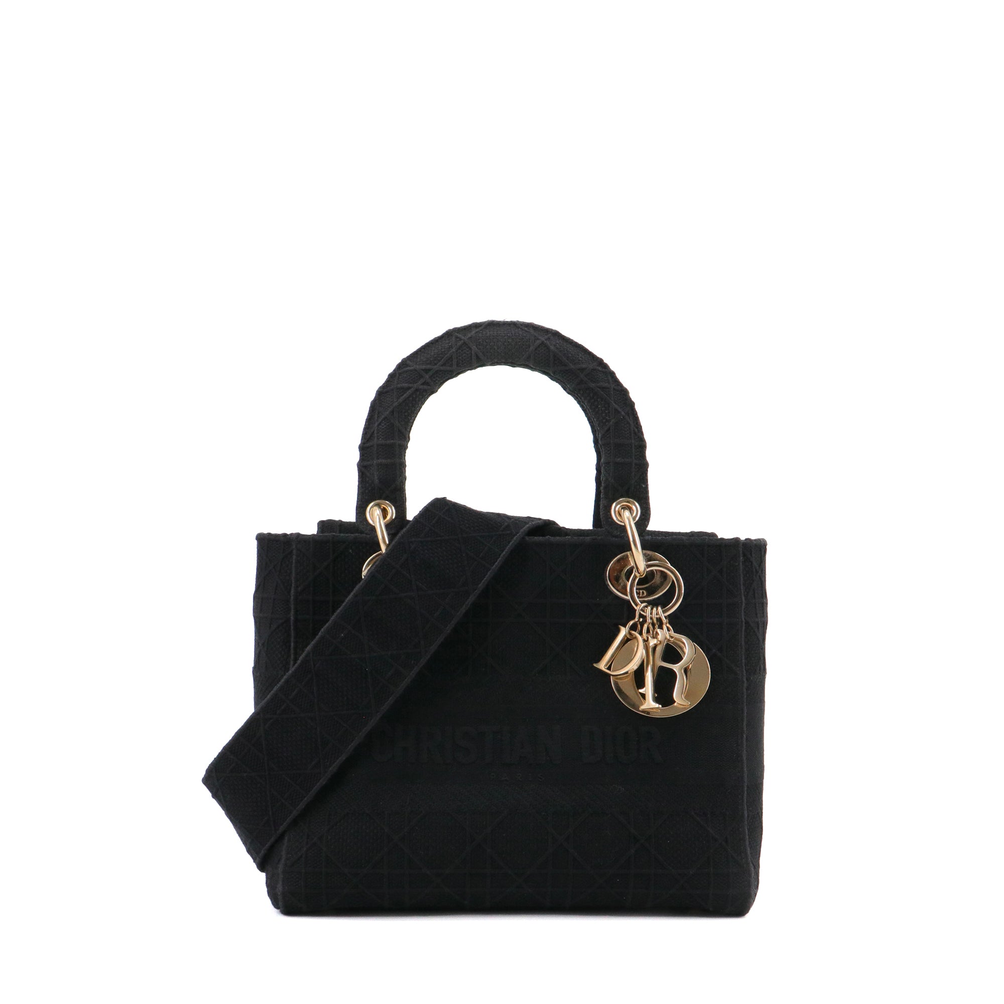 DIOR - Sac à bandoulière Lady D-Lite Medium Dior en toile noire
