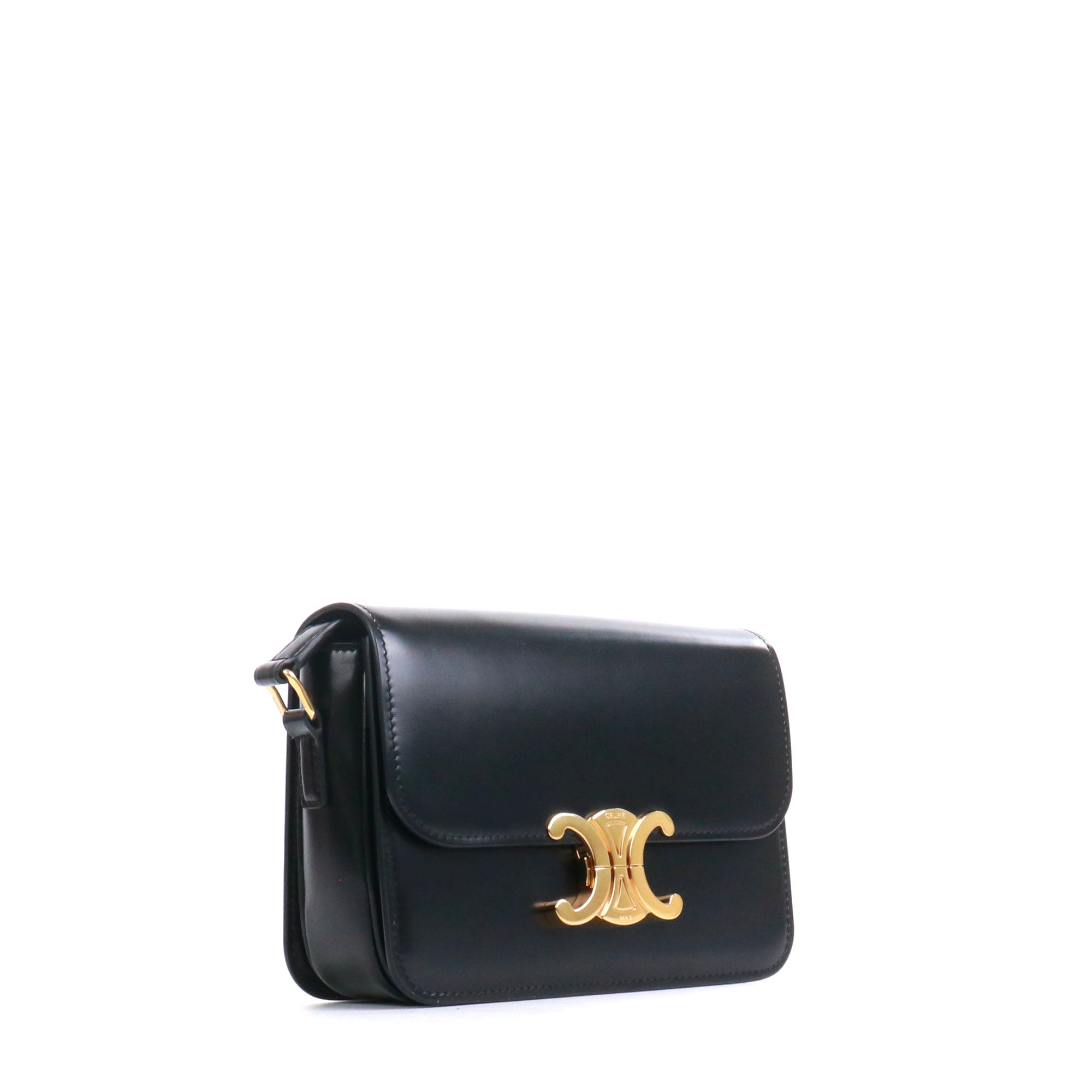 CELINE - Sac à bandoulière Triomphe teen Celine en cuir box noir
