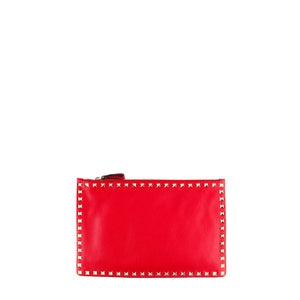 VALENTINO - Rockstud clutch in red grained leather