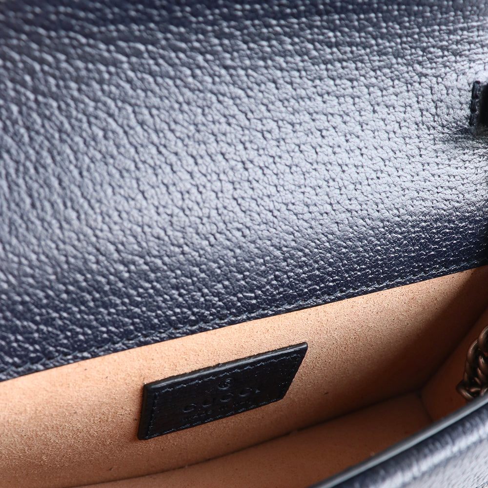 GUCCI - Dionysus super mini shoulder bag in navy blue leather and coated canvas
