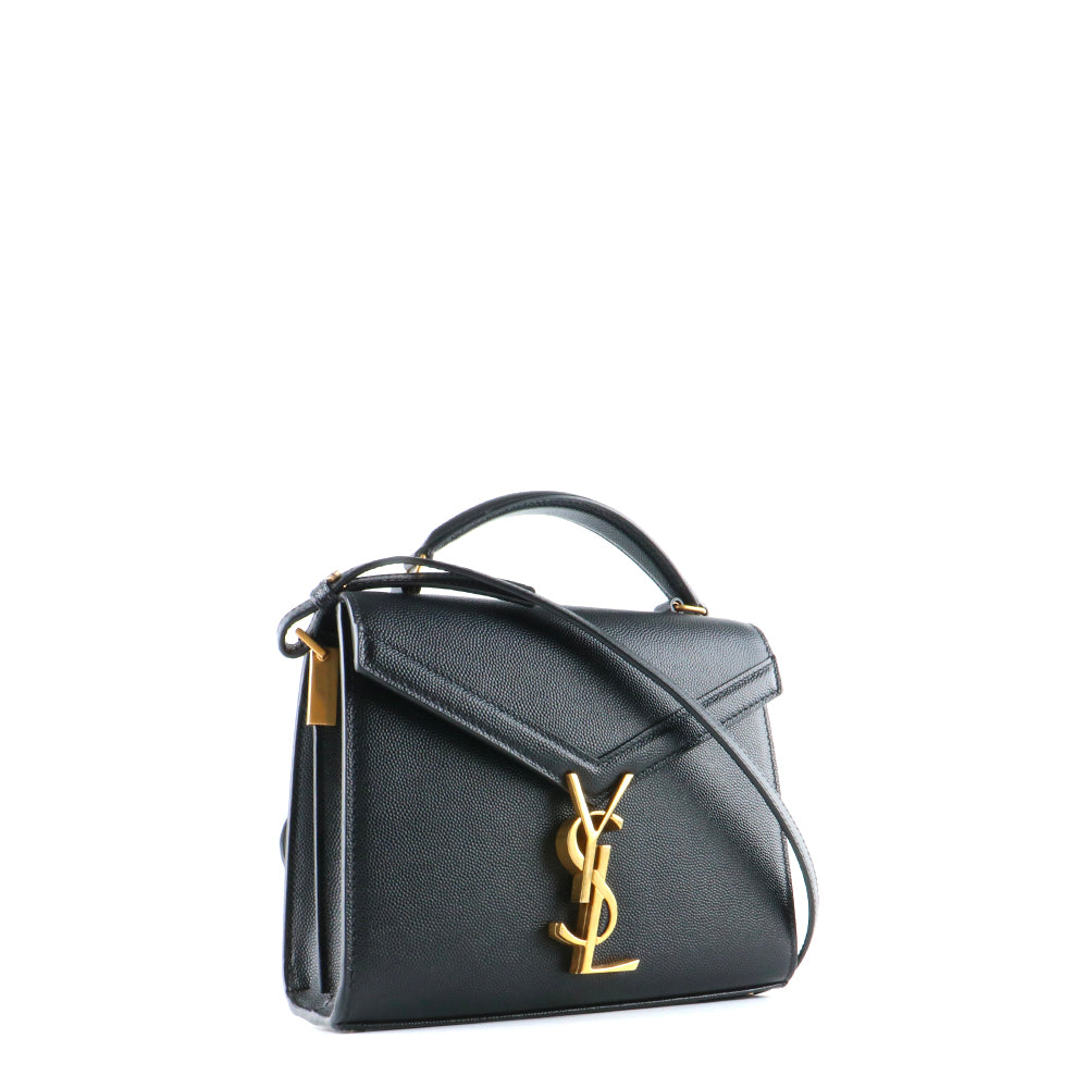 SAINT LAURENT - Sac à bandoulière Cassandra mini Top Handle en cuir grainé noir